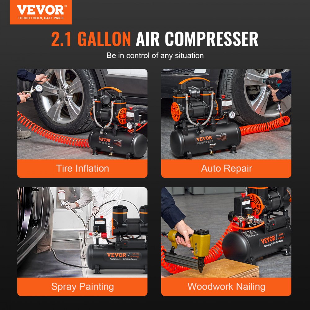 Vevor Air Compressor 2.1 Gallon 116 PSI Ultra Quiet Oil-Free Portable New