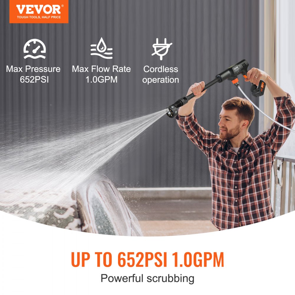 Vevor Pressure Washer Cordless 652 PSI 1.0 GPM Portable Power Cleaner New