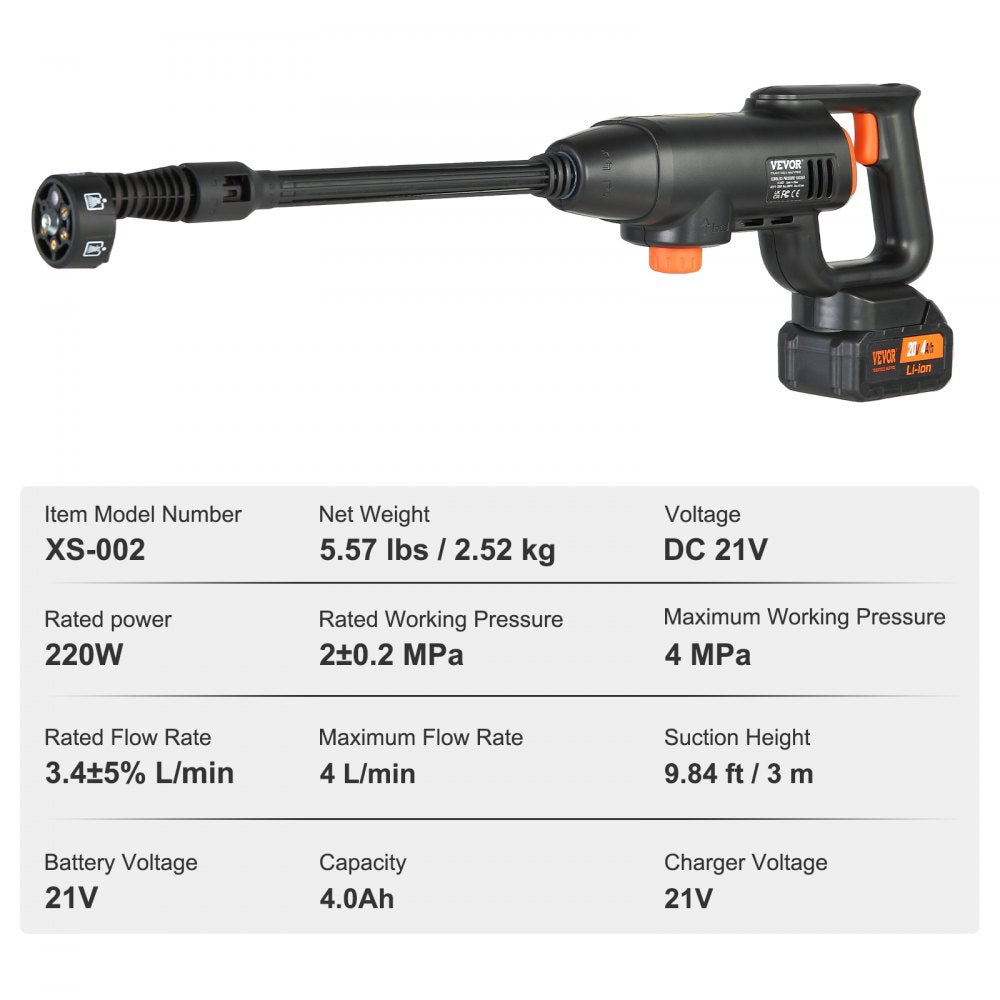 Vevor Pressure Washer Cordless 580 PSI 1.1 GPM Portable Power Cleaner New