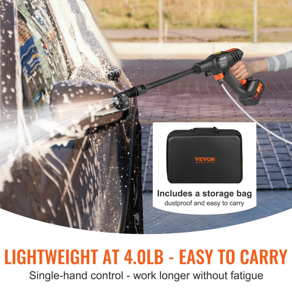 Vevor Pressure Washer Cordless Portable Power Cleaner with 4.0Ah Battery and 6-in-1 Nozzle New