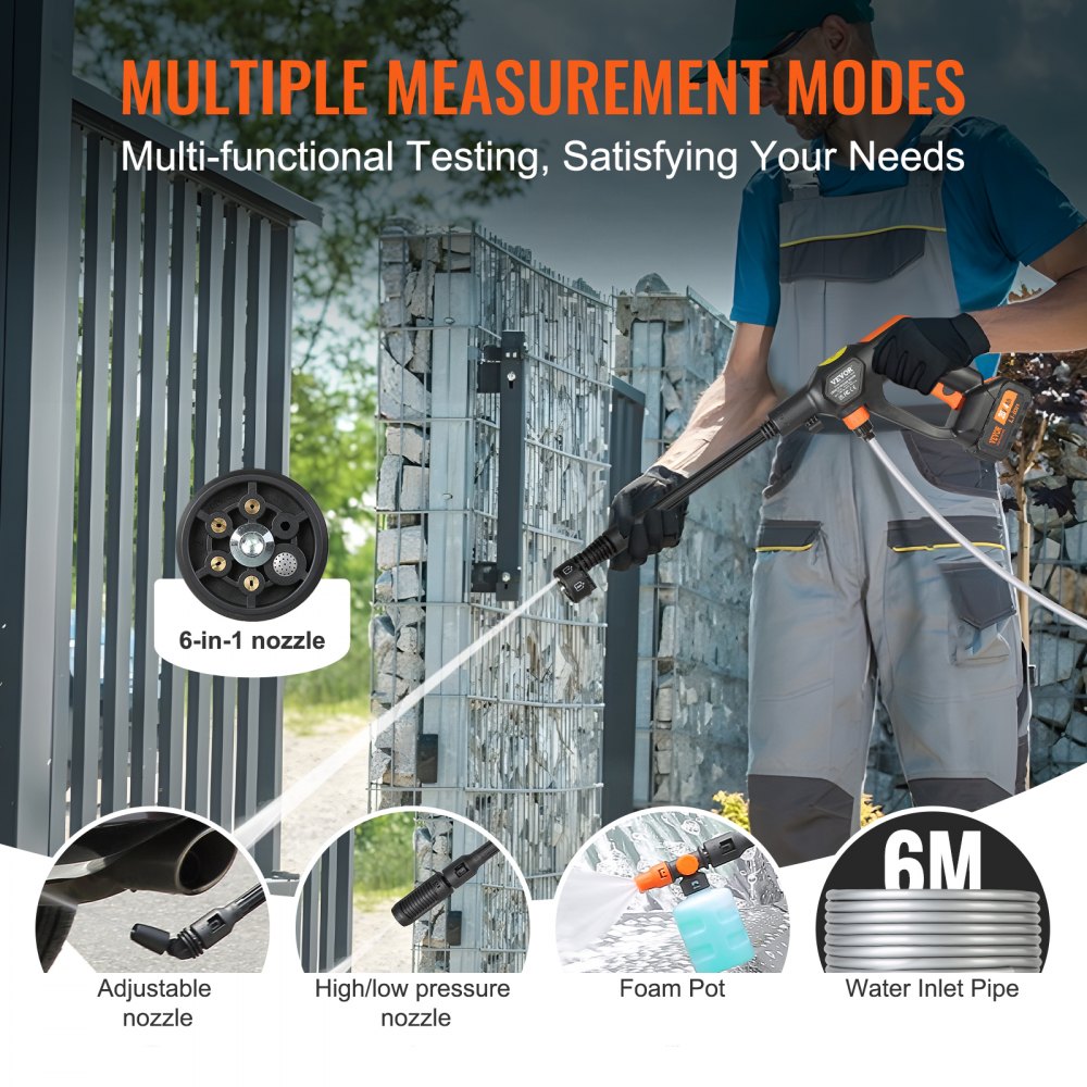 Vevor Pressure Washer Cordless Portable Power Cleaner with 4.0Ah Battery and 6-in-1 Nozzle New