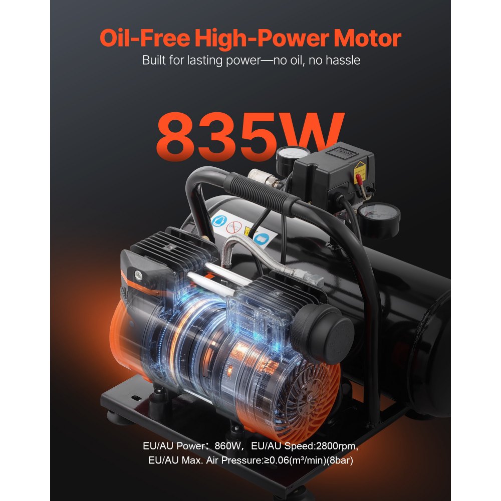 Vevor Air Compressor 2 Gallon 120 PSI Oil-Free Portable Horizontal New