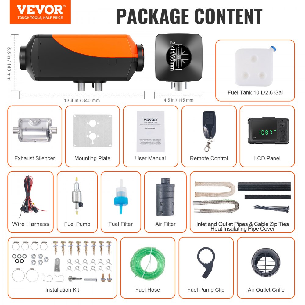 Vevor Diesel Air Heater 12V 2KW Bluetooth App LCD Display for Car Bus RV New