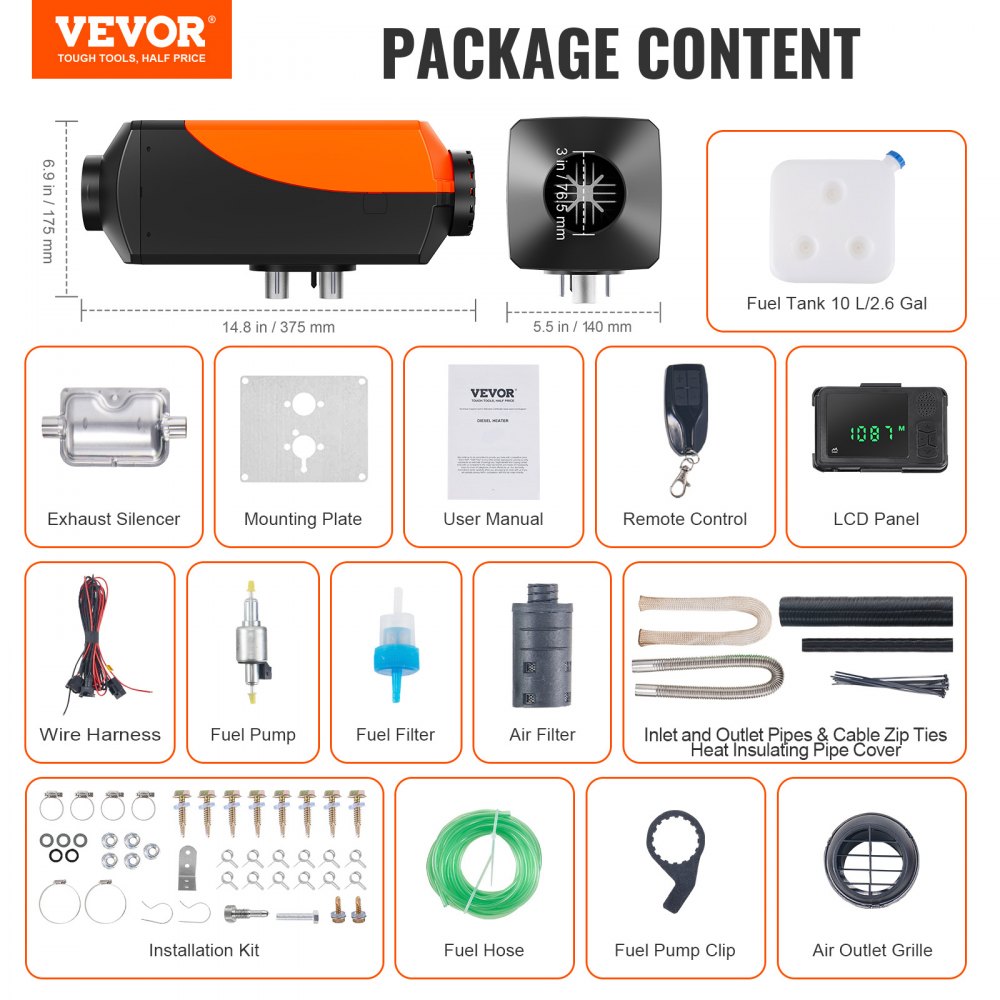 Vevor Diesel Heater Bluetooth App Control 12V 8KW Parking Heater New