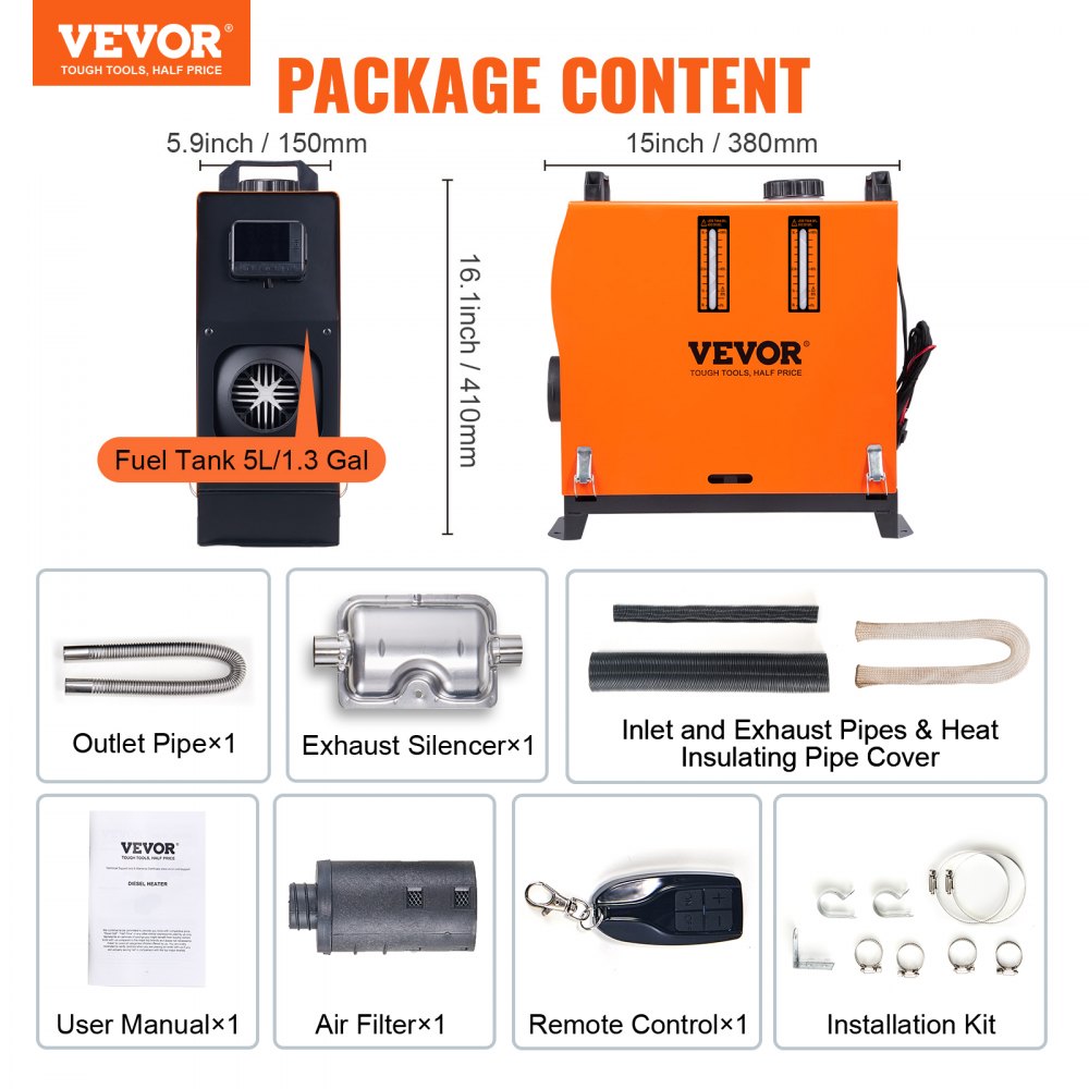 Vevor Diesel Air Heater Portable 12V 5KW All-in-One Parking Heater New