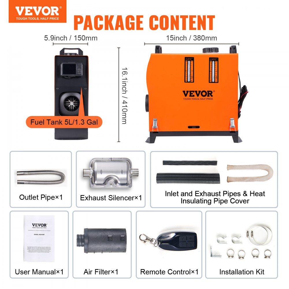Vevor Diesel Air Heater Bluetooth App Control All-in-One 12V 8KW New