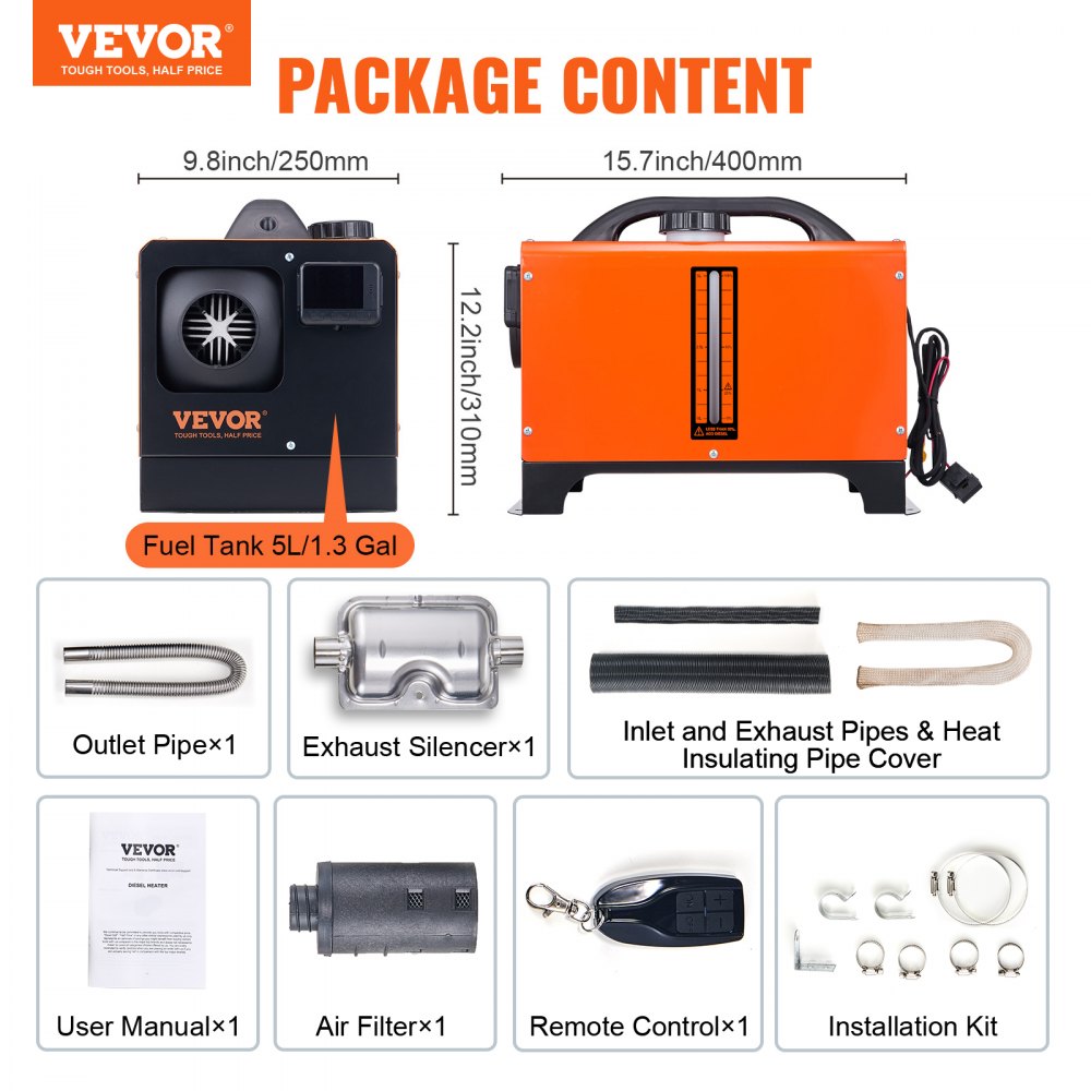 Vevor Diesel Heater All-in-One 12V 5KW LCD Remote Control for Car RV New