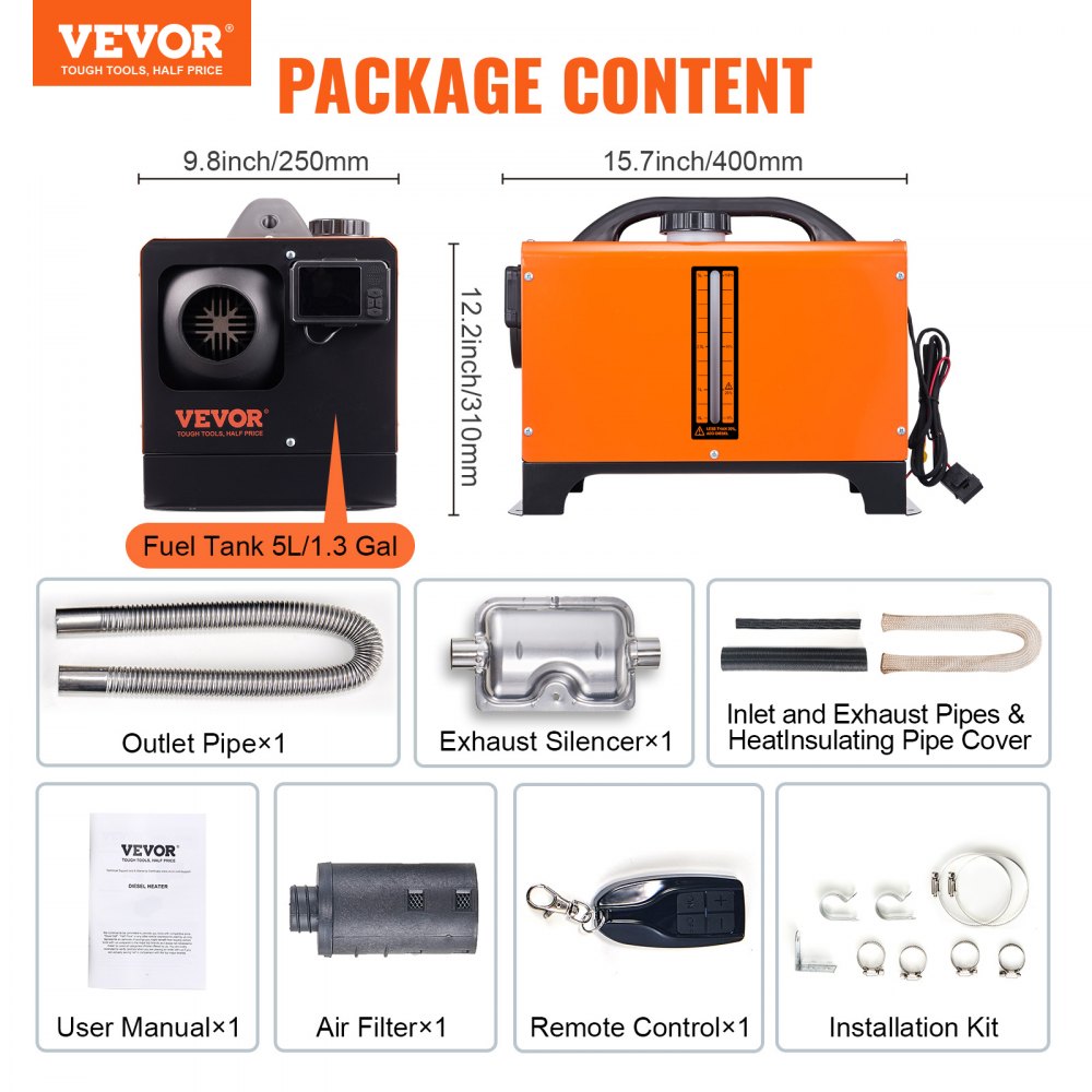 Vevor Diesel Heater All-in-One 12V 8kW Bluetooth App LCD for Car RV New