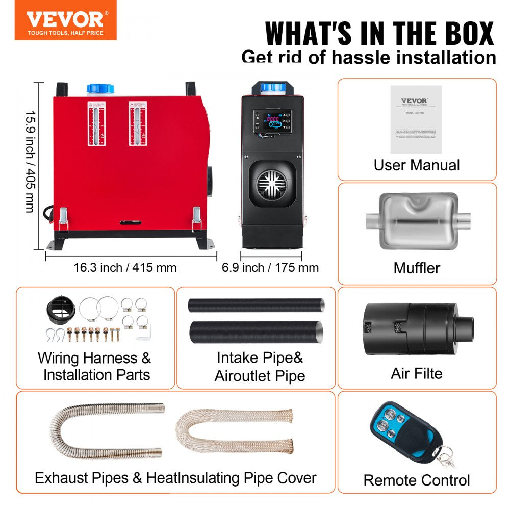 Vevor Diesel Air Heater 12V 5KW All-in-One Parking Heater with LCD Remote New