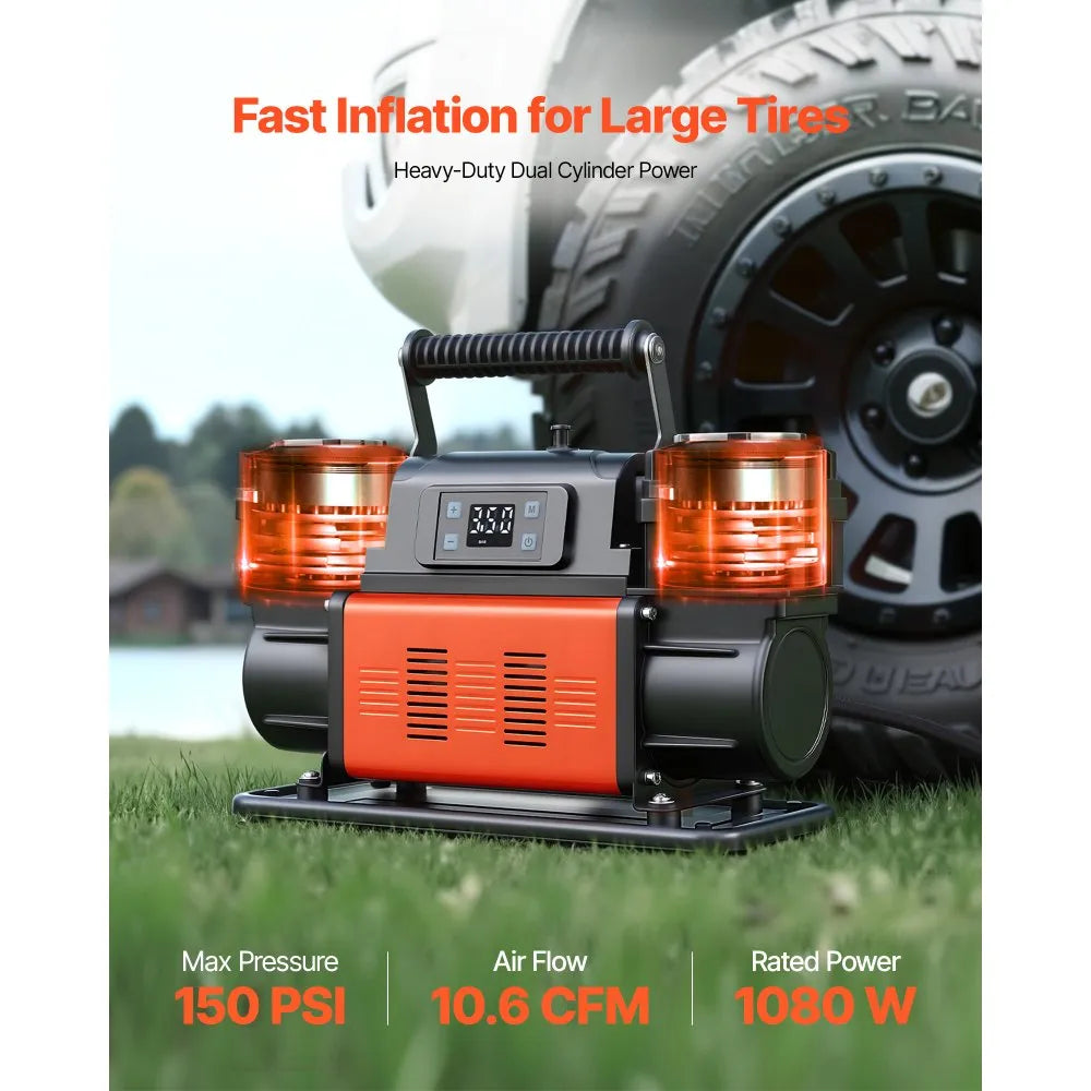 Vevor Air Compressor Dual-Cylinder Heavy-Duty Portable Tire Inflator 12V 150 PSI New