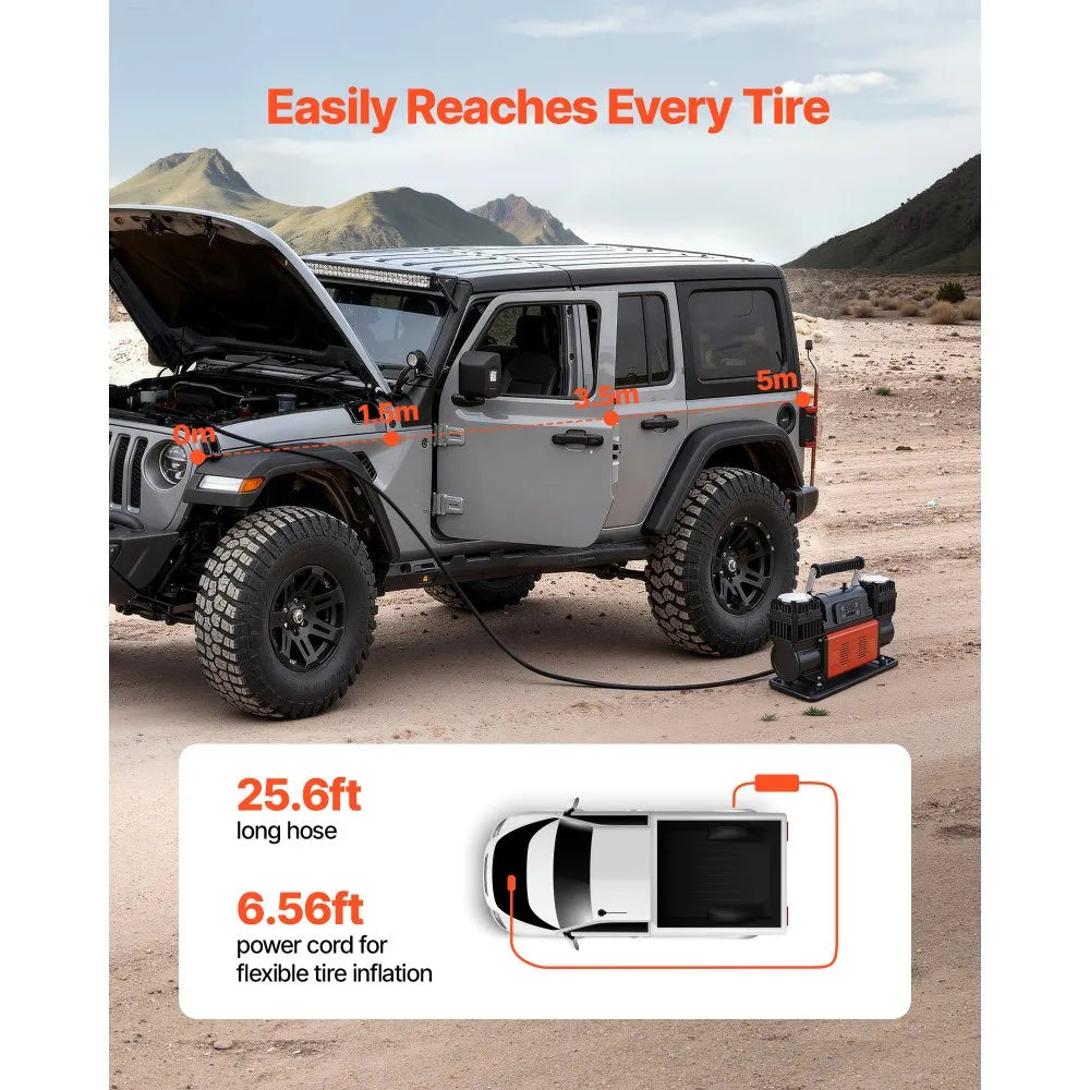 Vevor Air Compressor Dual-Cylinder Heavy-Duty Portable Tire Inflator 12V 150 PSI New