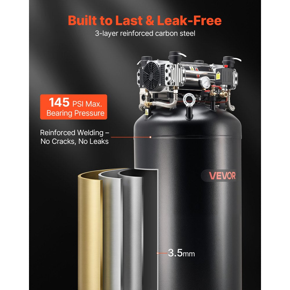 Vevor Air Compressor 80 Gallon 5 HP 13.5 SCFM 145 PSI Oil-Free Vertical 230V 3-Phase New