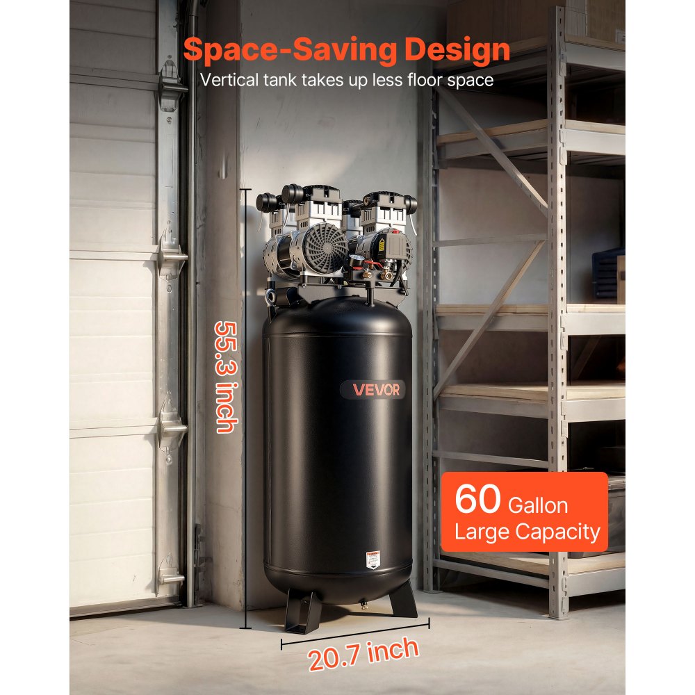 Vevor Air Compressor 60-Gallon Heavy-Duty Oil-Free 4 HP 125 PSI New