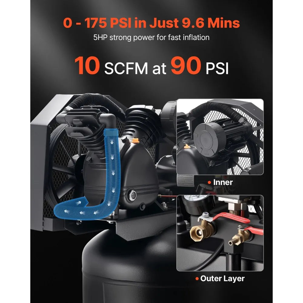 Vevor Air Compressor 80-Gallon Heavy-Duty Oil-Lubricated 5 HP 10 SCFM 175 PSI New