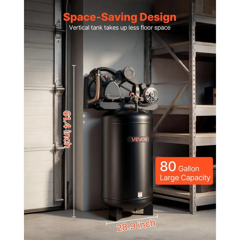 Vevor Air Compressor 80-Gallon Heavy-Duty Oil-Lubricated 5 HP 10 SCFM 175 PSI New
