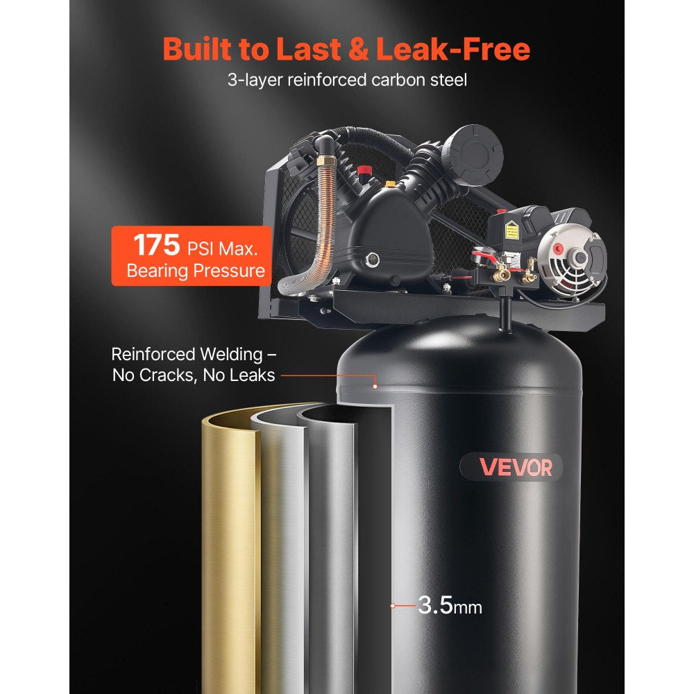 Vevor Air Compressor 80-Gallon Heavy-Duty Oil-Lubricated 5 HP 10 SCFM 175 PSI New