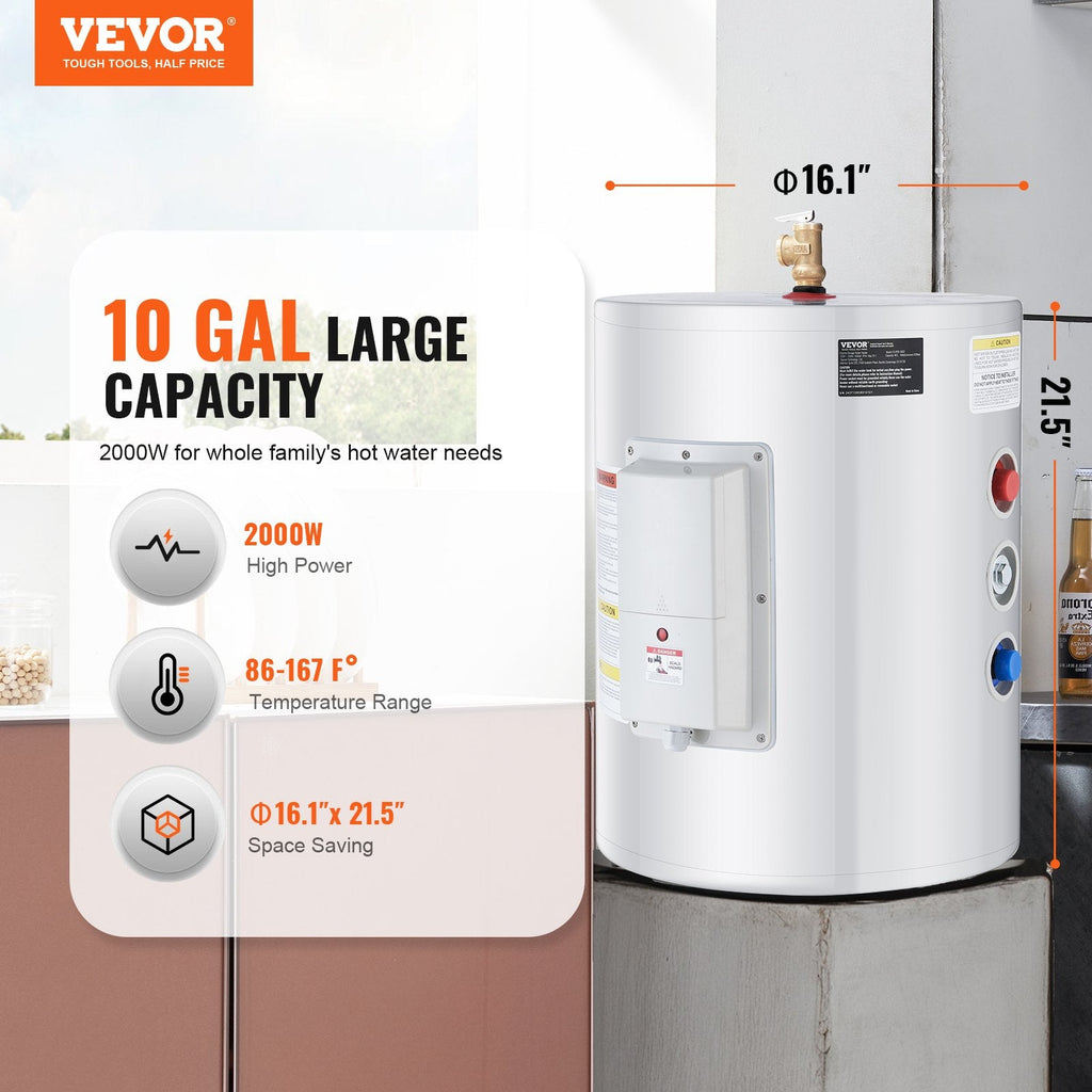 Vevor Electric Water Heater 10 Gallon Instant Hot 1600W New