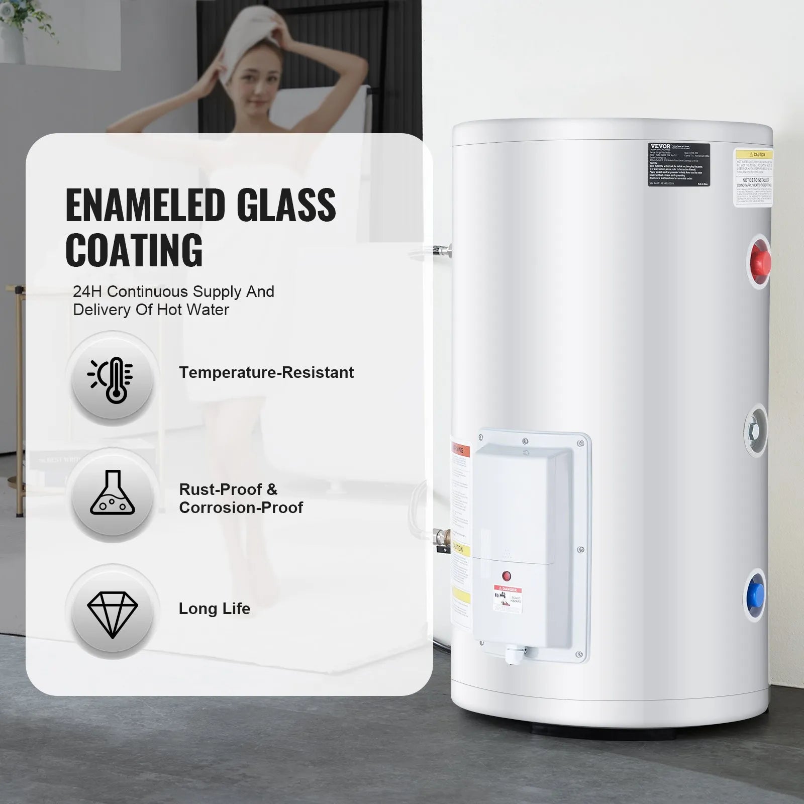 Vevor Electric Water Heater 18 Gallon Instant Hot 1.6kW LED Display New