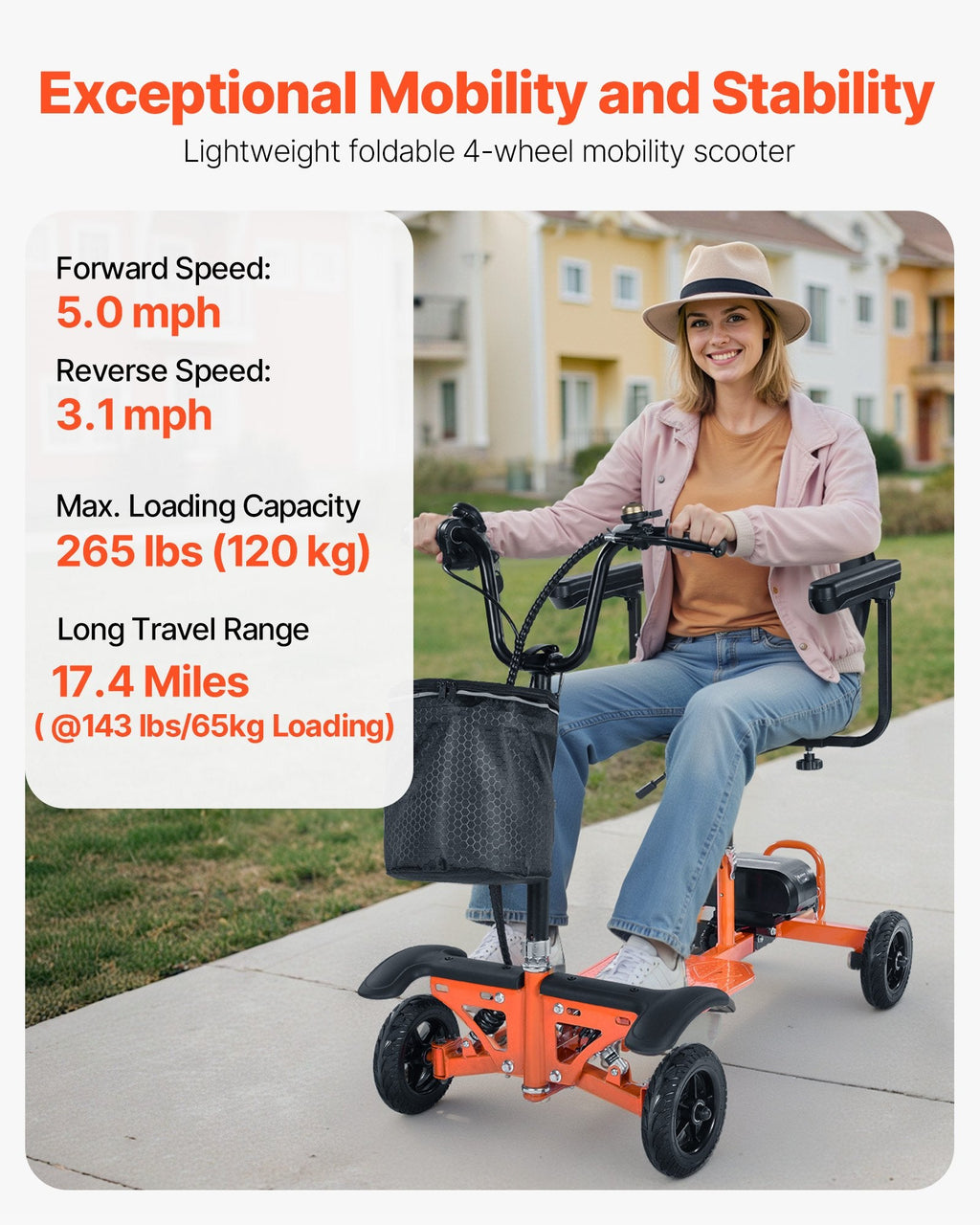 Vevor Mobility Scooter 4 Wheel Foldable 265 lbs Capacity 48V 5 MPH 17.4 Mile Range New