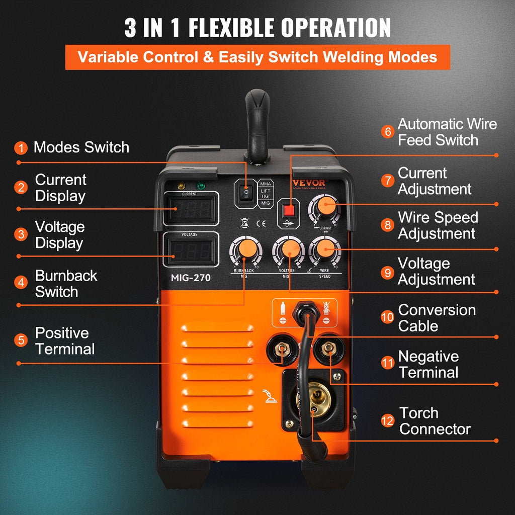 Vevor Mig Welder 3 In 1 Combo Machine 270A MIG MMA TIG 110V/220V New