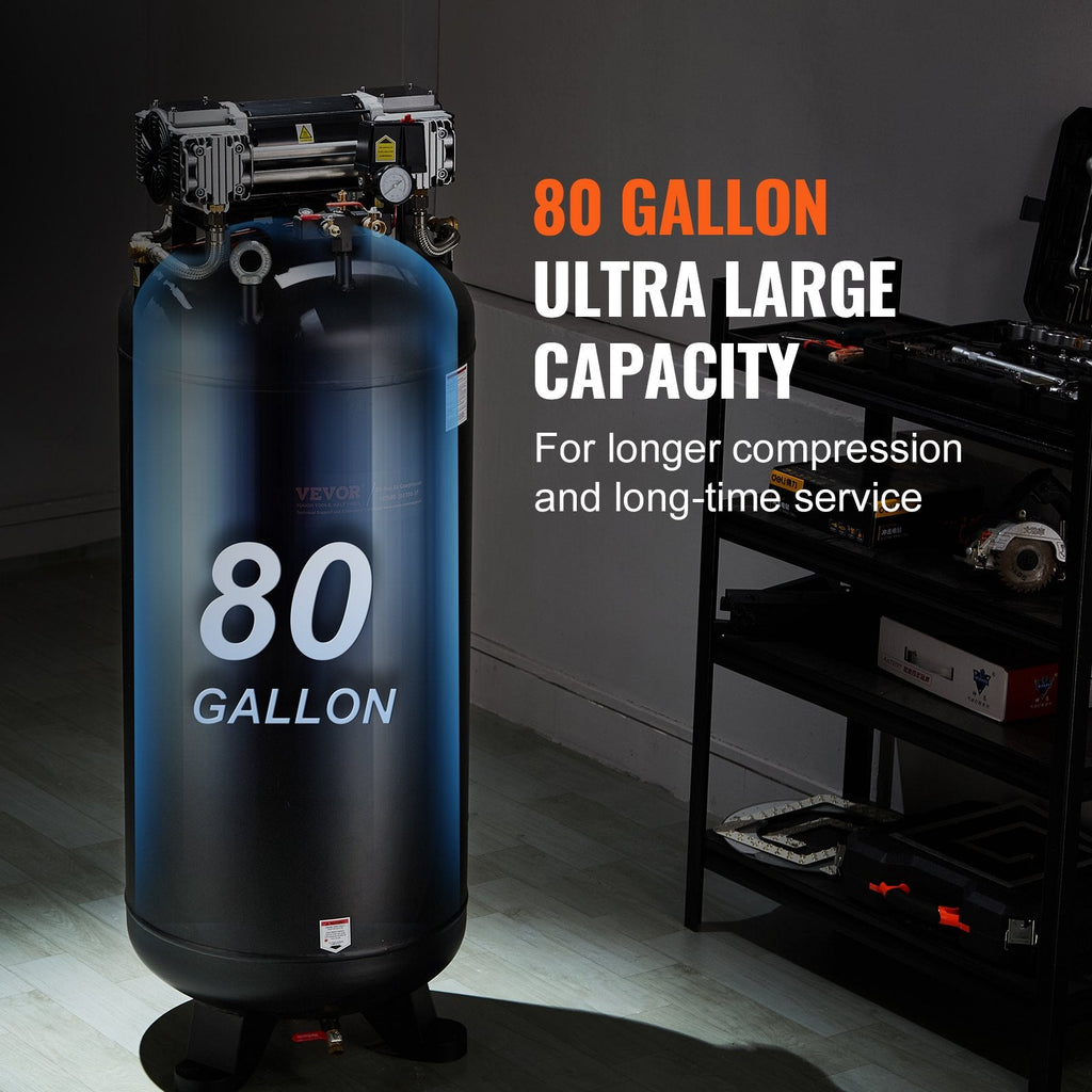 Vevor Air Compressor 80 Gallon 6.5HP Oil-Free 145 PSI Max Single-Phase 220V New
