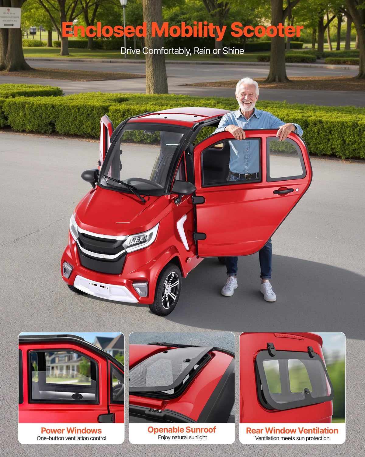 Vevor Enclosed Mobility Scooter 4-Wheel 15 MPH 45 Mile Range 2000W New