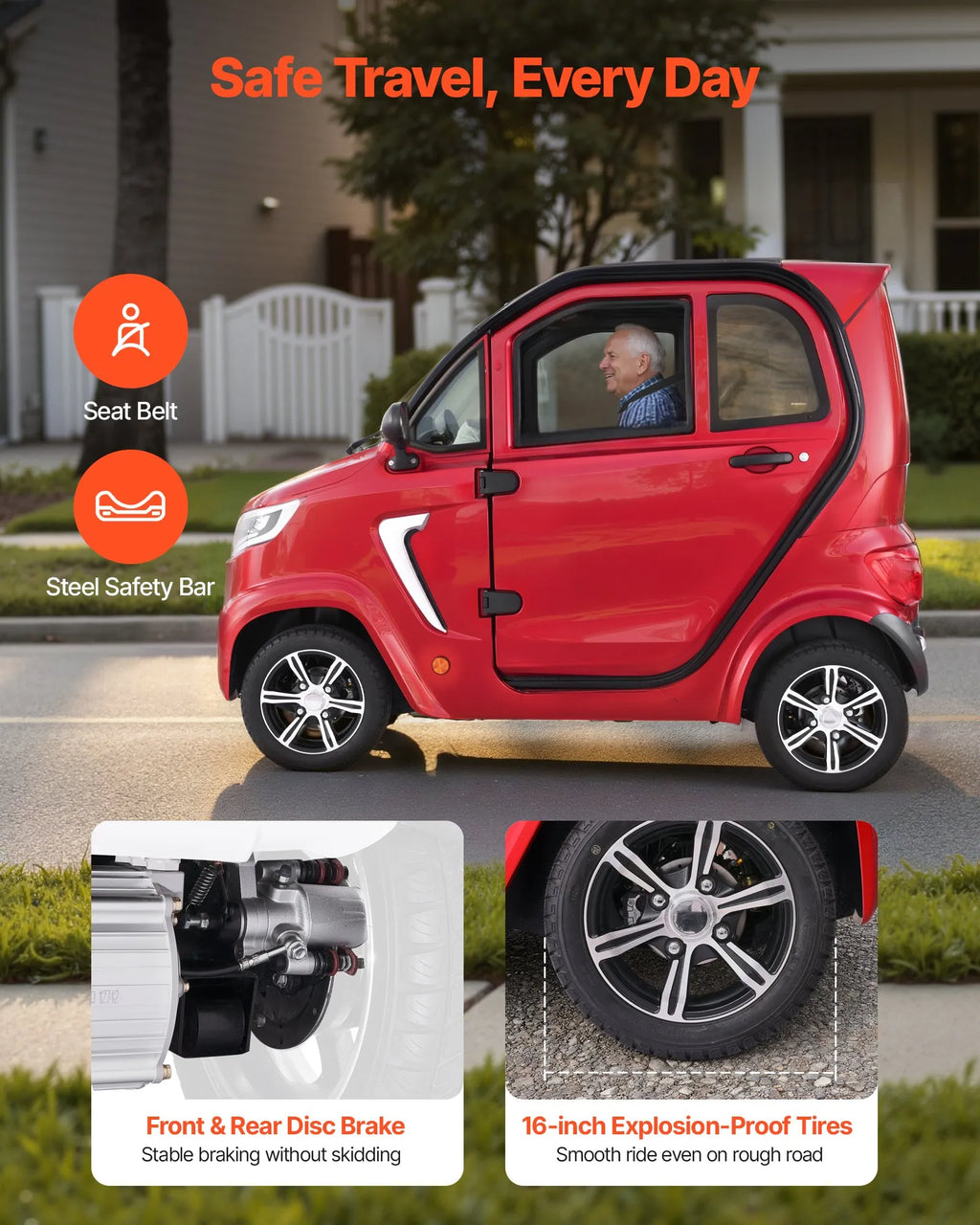 Vevor Enclosed Mobility Scooter 4-Wheel 15 MPH 45 Mile Range 2000W New