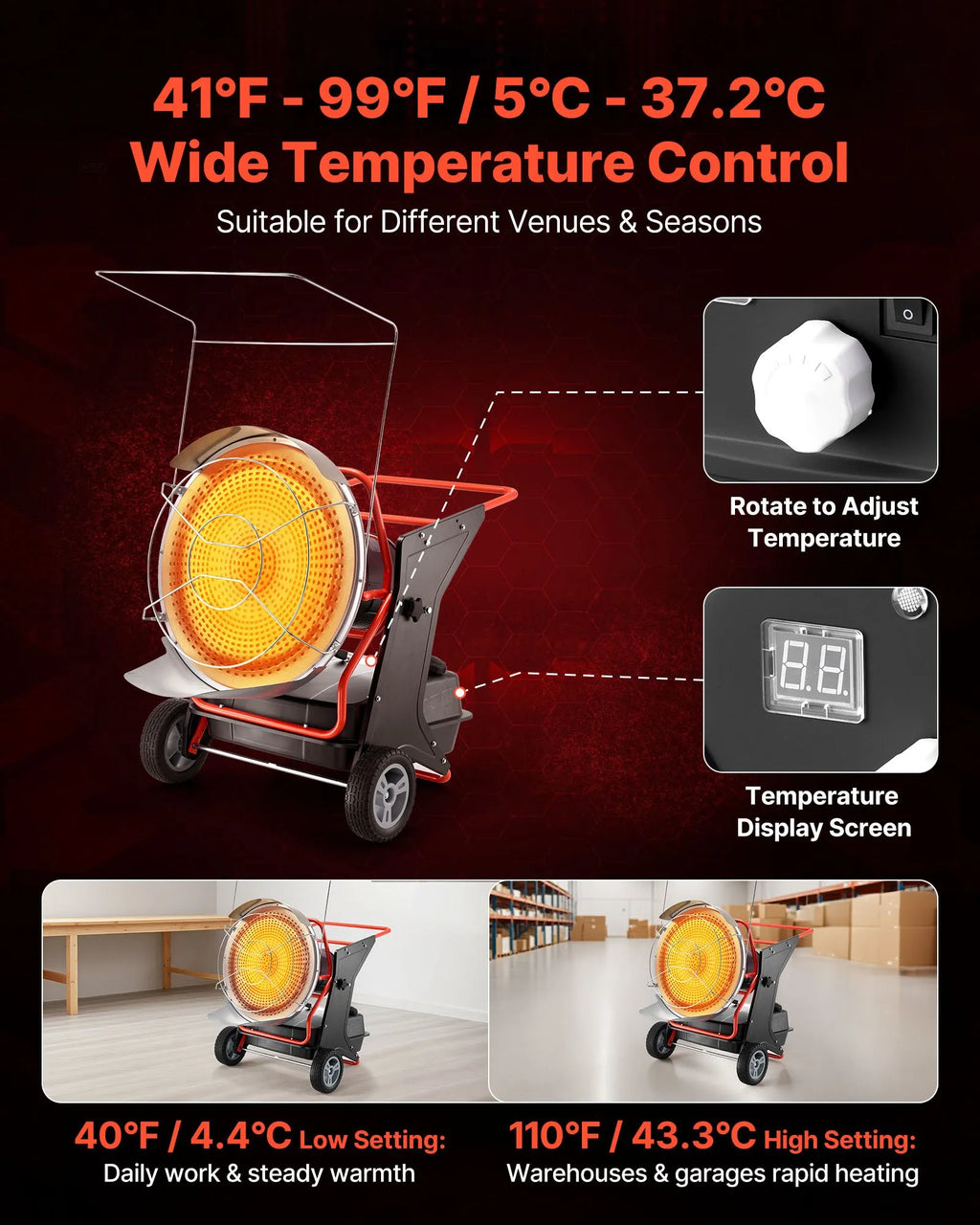 Vevor Radiant Heater Kerosene Diesel 125000 BTU Portable with Temperature Control New