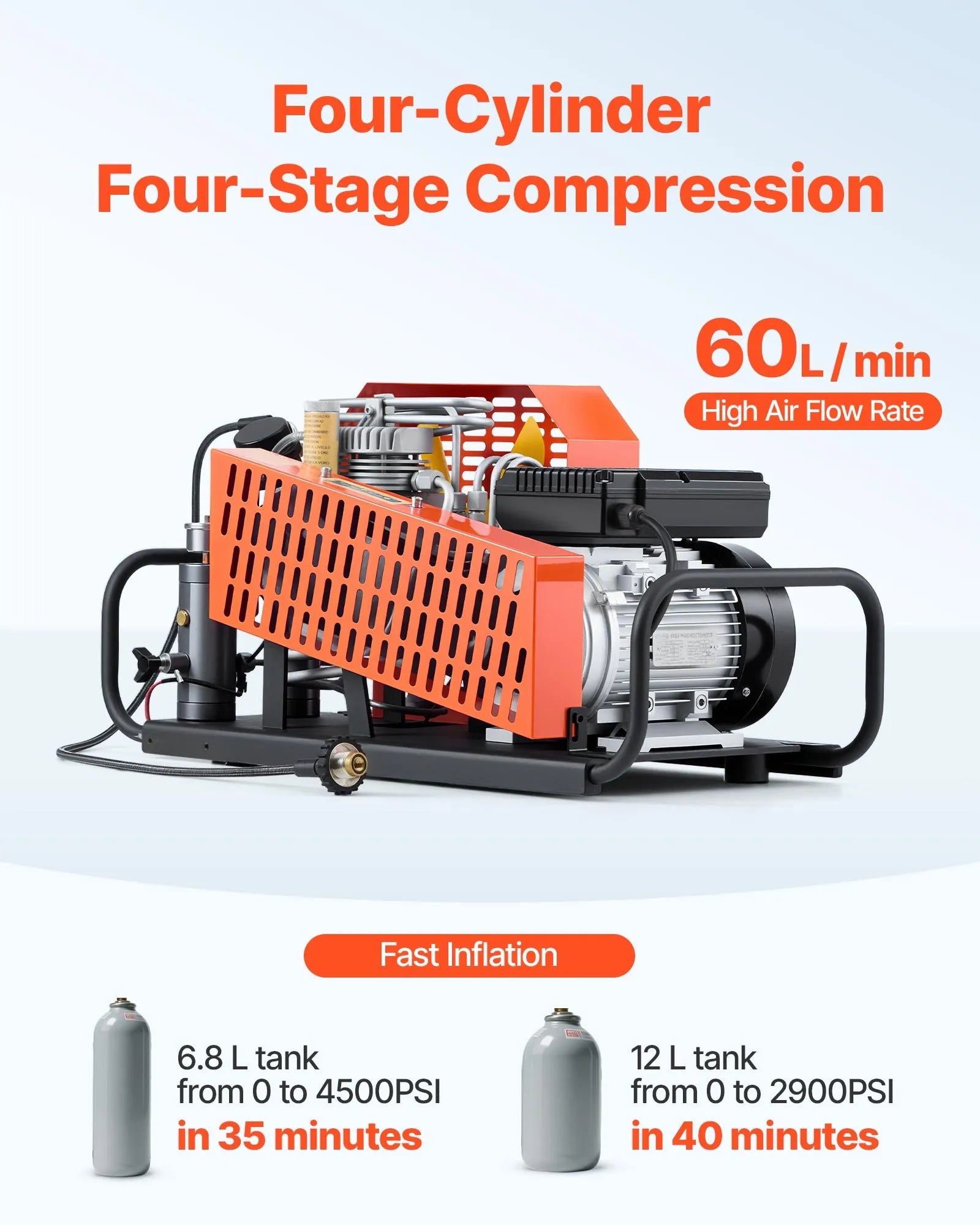 Vevor PCP Air Compressor 4500 PSI 60L/min with Fan Cooling System Auto Stop New