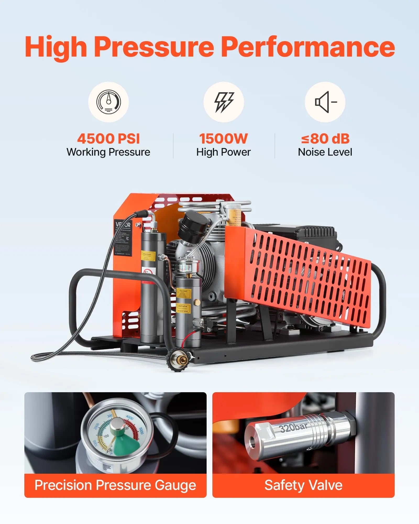 Vevor PCP Air Compressor 4500 PSI 60L/min with Fan Cooling System Auto Stop New