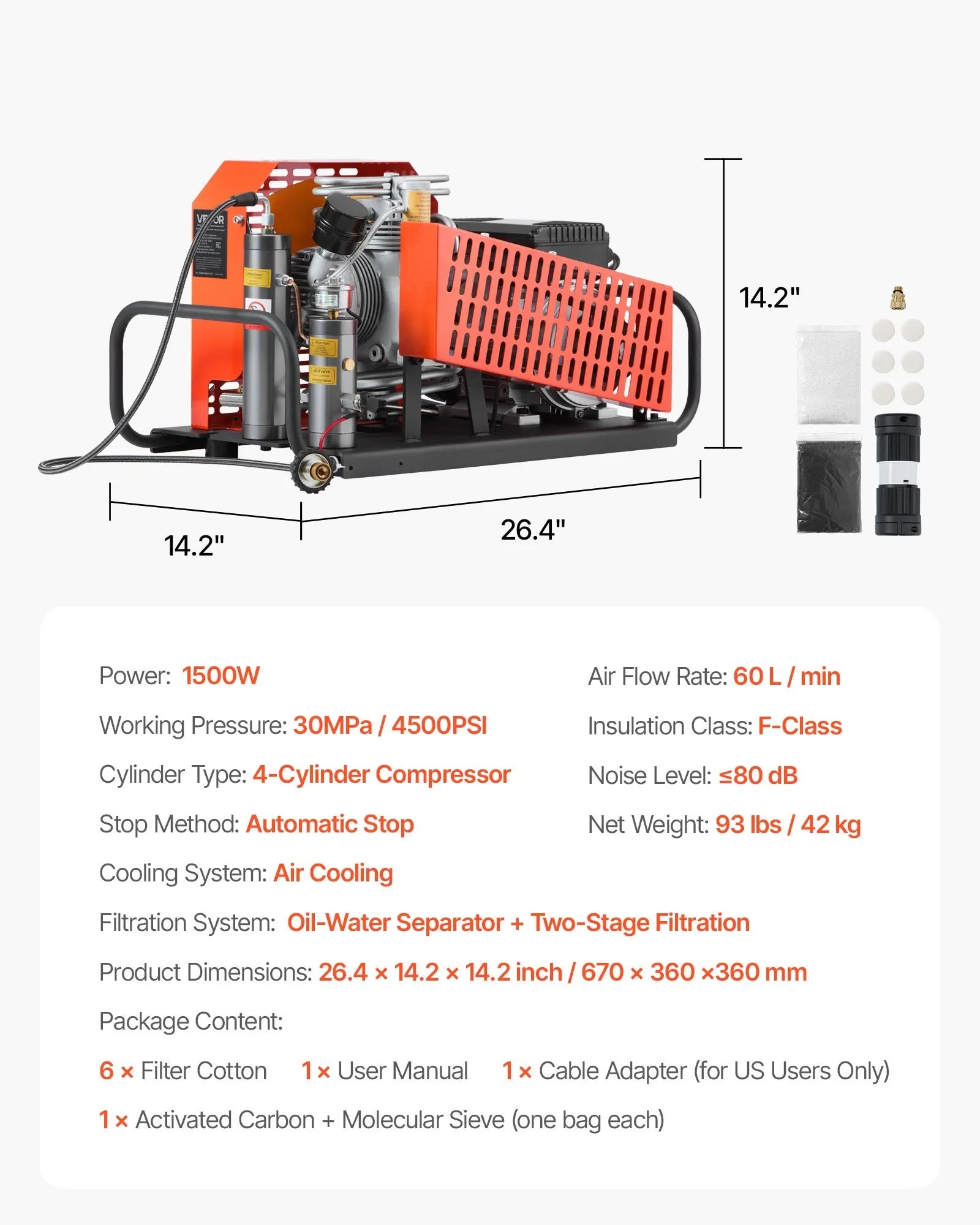 Vevor PCP Air Compressor 4500 PSI 60L/min with Fan Cooling System Auto Stop New