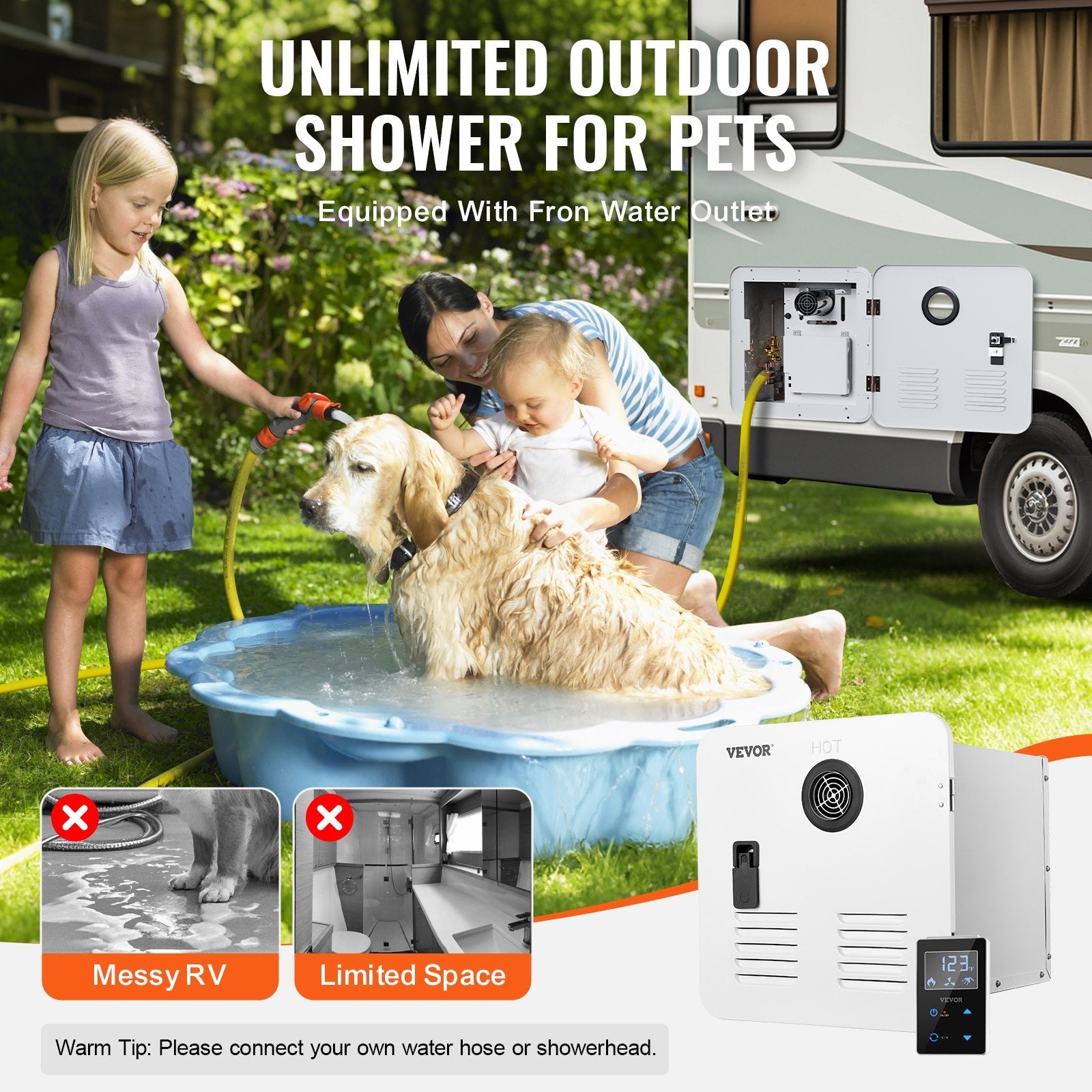 Vevor RV Tankless Water Heater 15" x 15" Propane Gas 42000BTU with Controller New