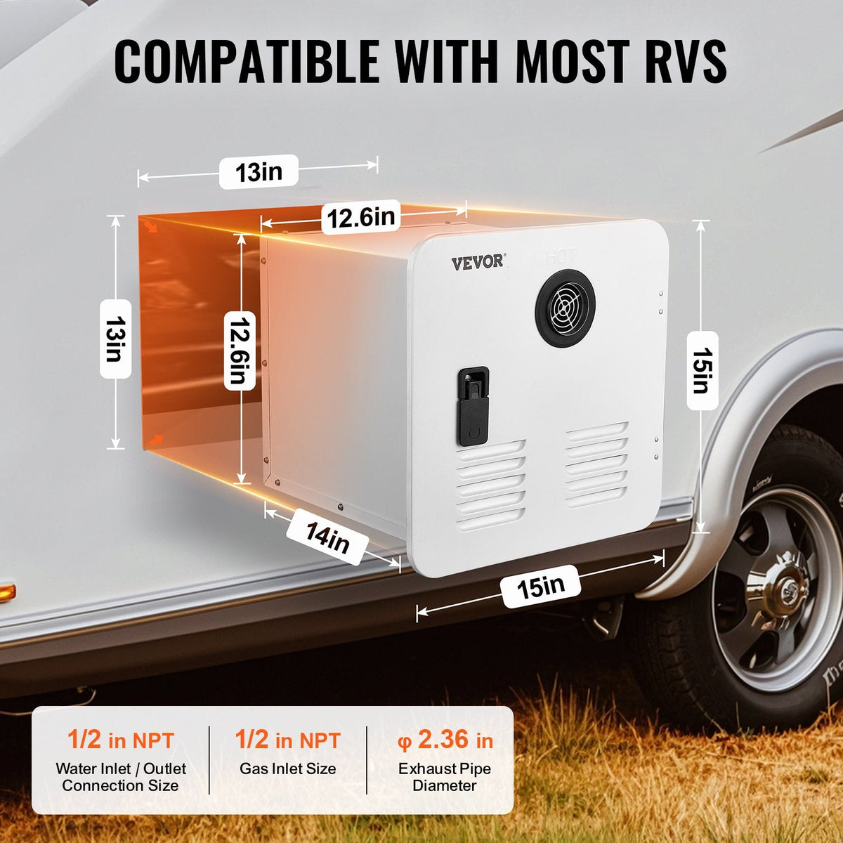 Vevor RV Tankless Water Heater 55,000 BTU with Remote Controller 15" x 15" New