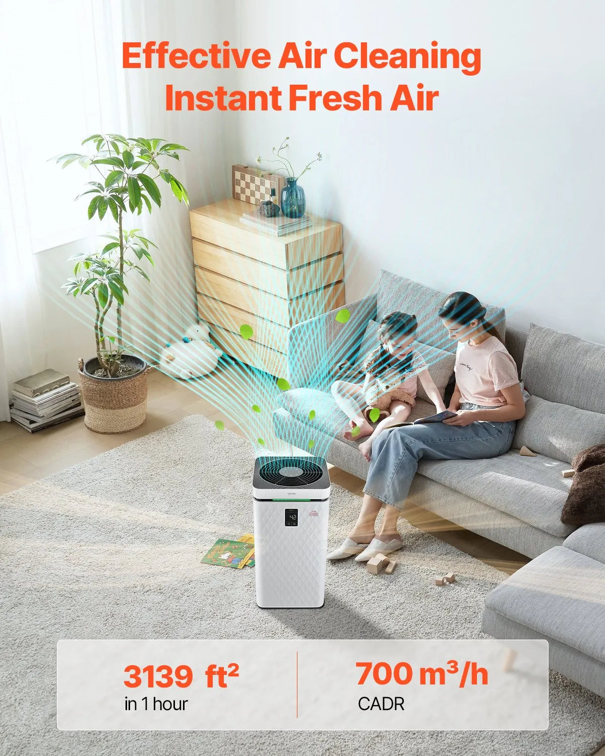 Vevor Smart Air Purifier 3139 ft²/h H13 HEPA Filter for Home & Office New