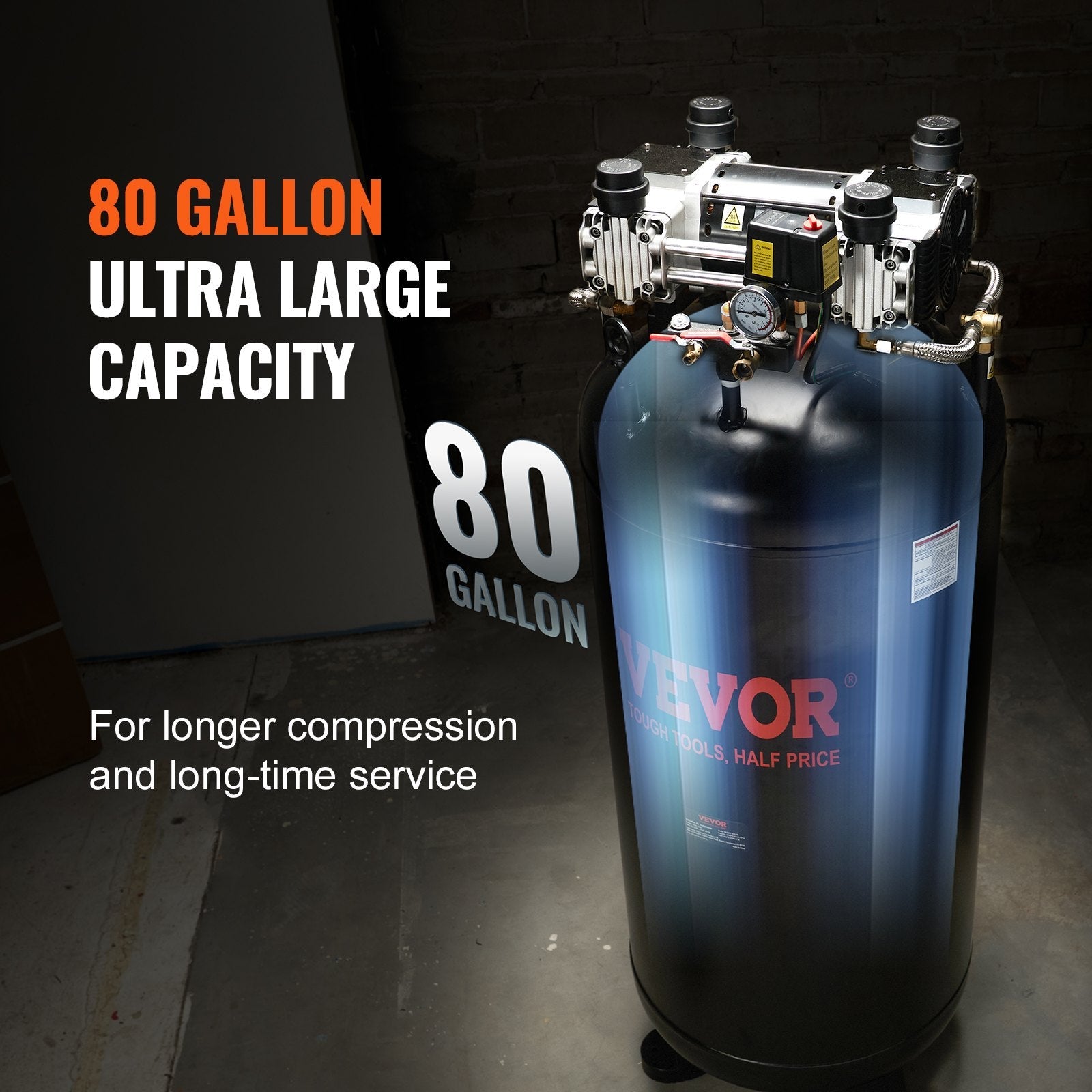 Vevor Air Compressor 80 Gal. 6.5 HP 15.5CFM @ 90PSI 3-Phase 220V New