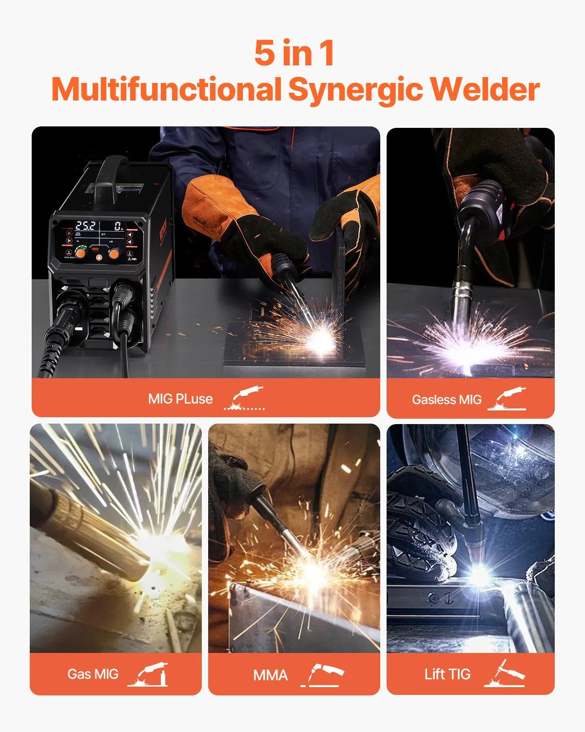 Vevor Pro MIG Welder 200A 5-in-1 Pulse/Gas/Flux Core/Stick/Lift TIG 110V/220V New