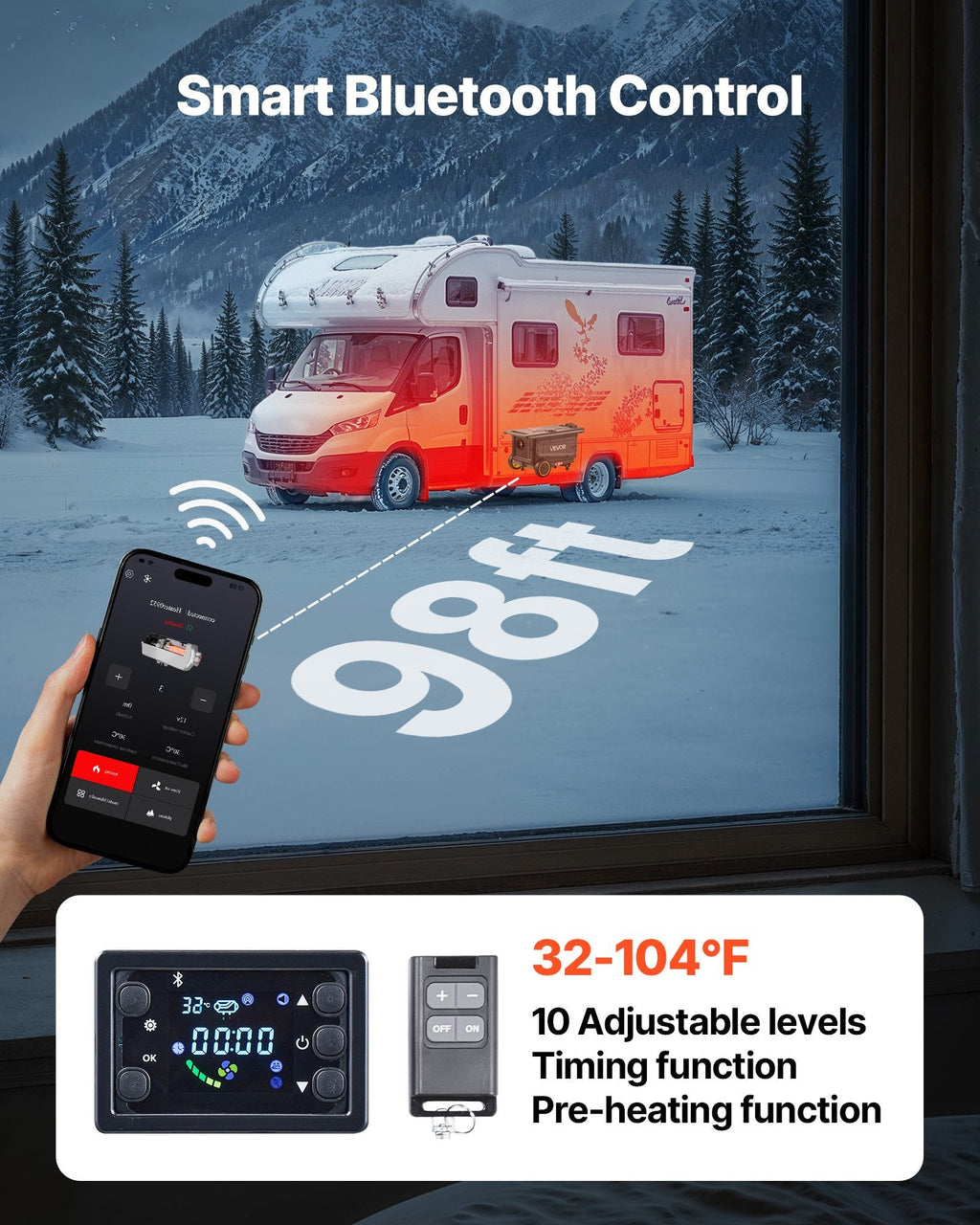 Vevor Portable Diesel Heater 8kW 215-269 Sq. Ft with Bluetooth Remote Control 12V/24V DC New