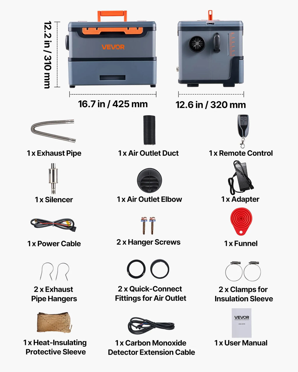 Vevor Diesel Heater Portable 8KW Bluetooth Remote Control 12V/24V New