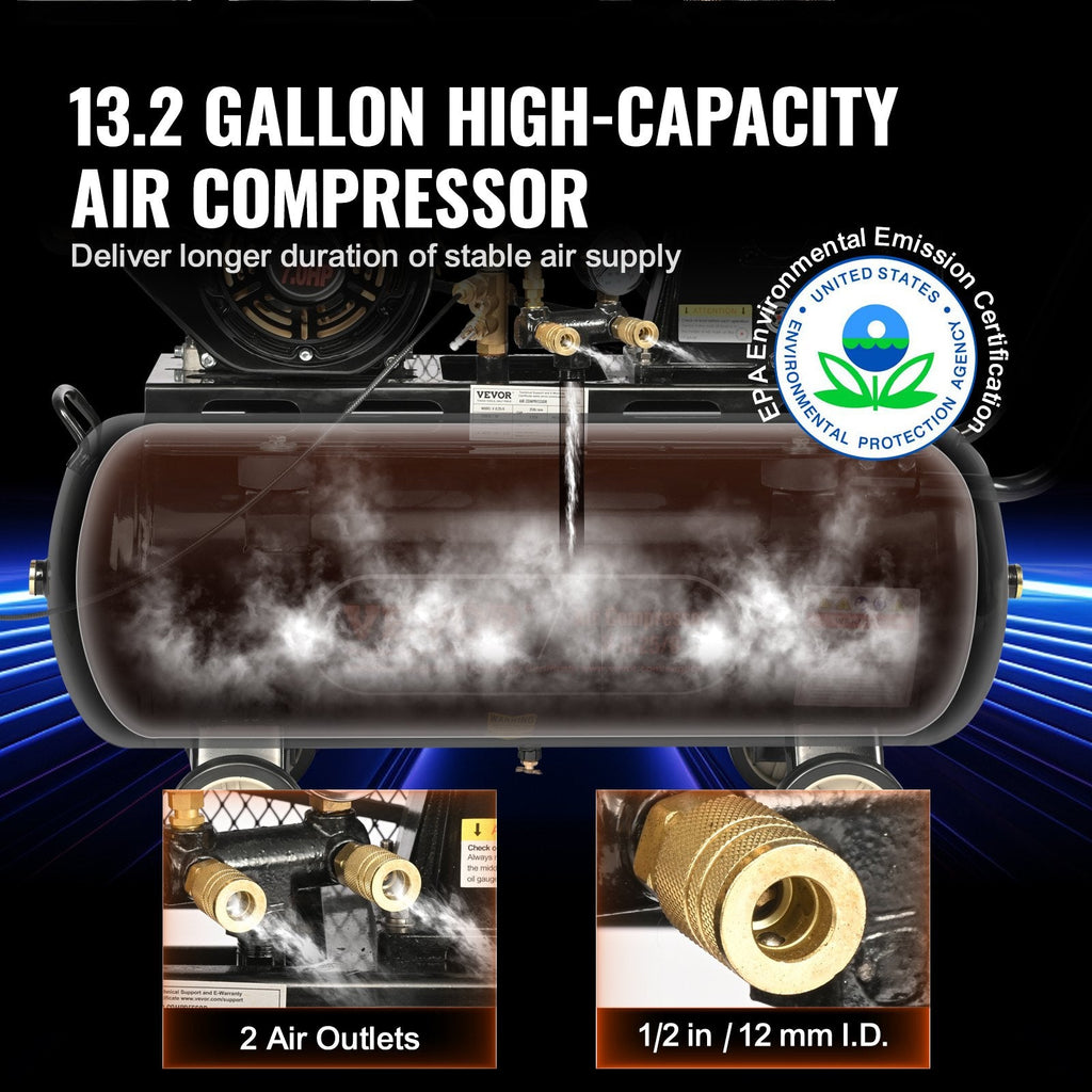 Vevor Air Compressor Gas Powered 9 CFM at 115 PSI 7 HP 13.2 Gallon Tank New
