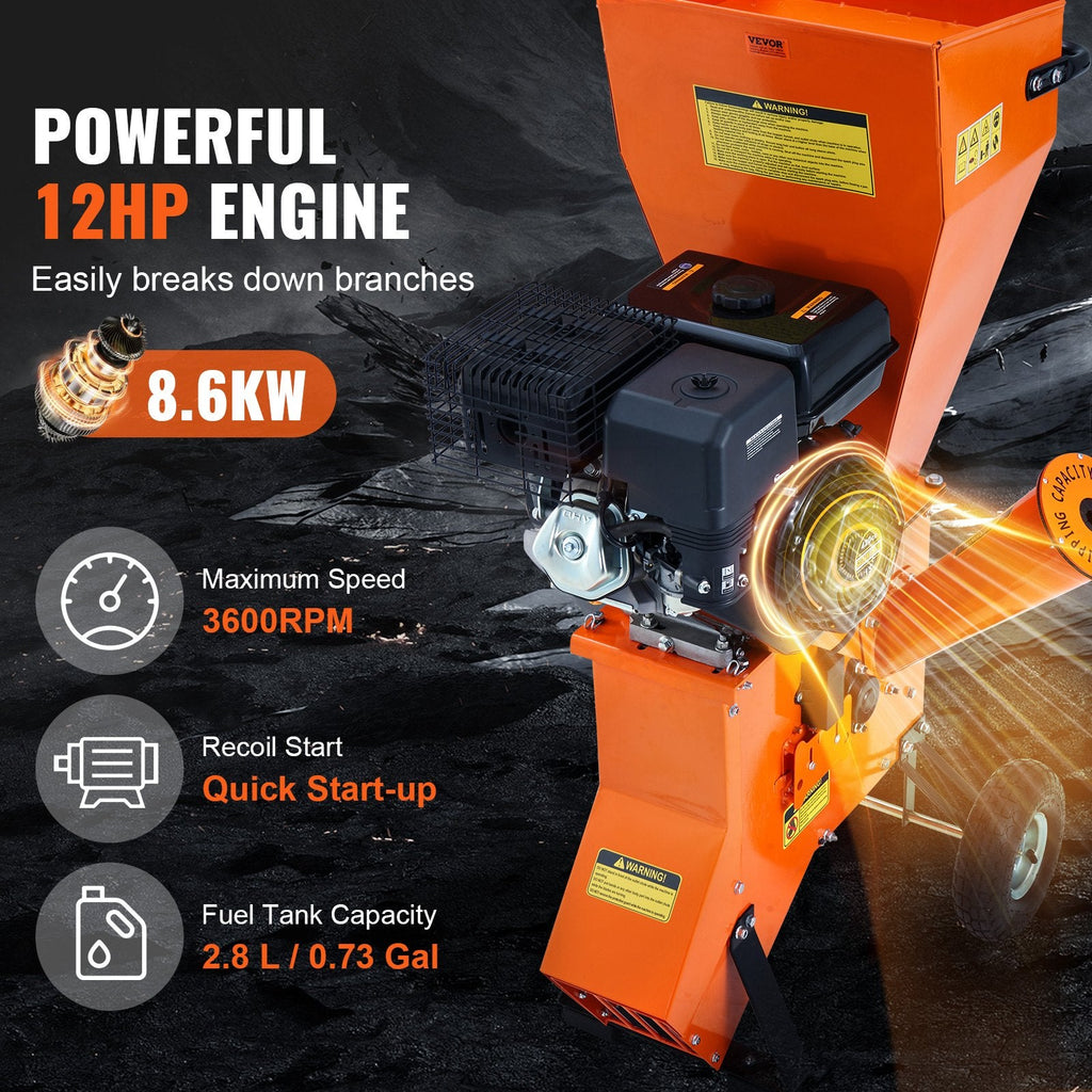 Vevor Wood Chipper Shredder Mulcher 6.7" Capacity 12HP Gas Powered 420cc New