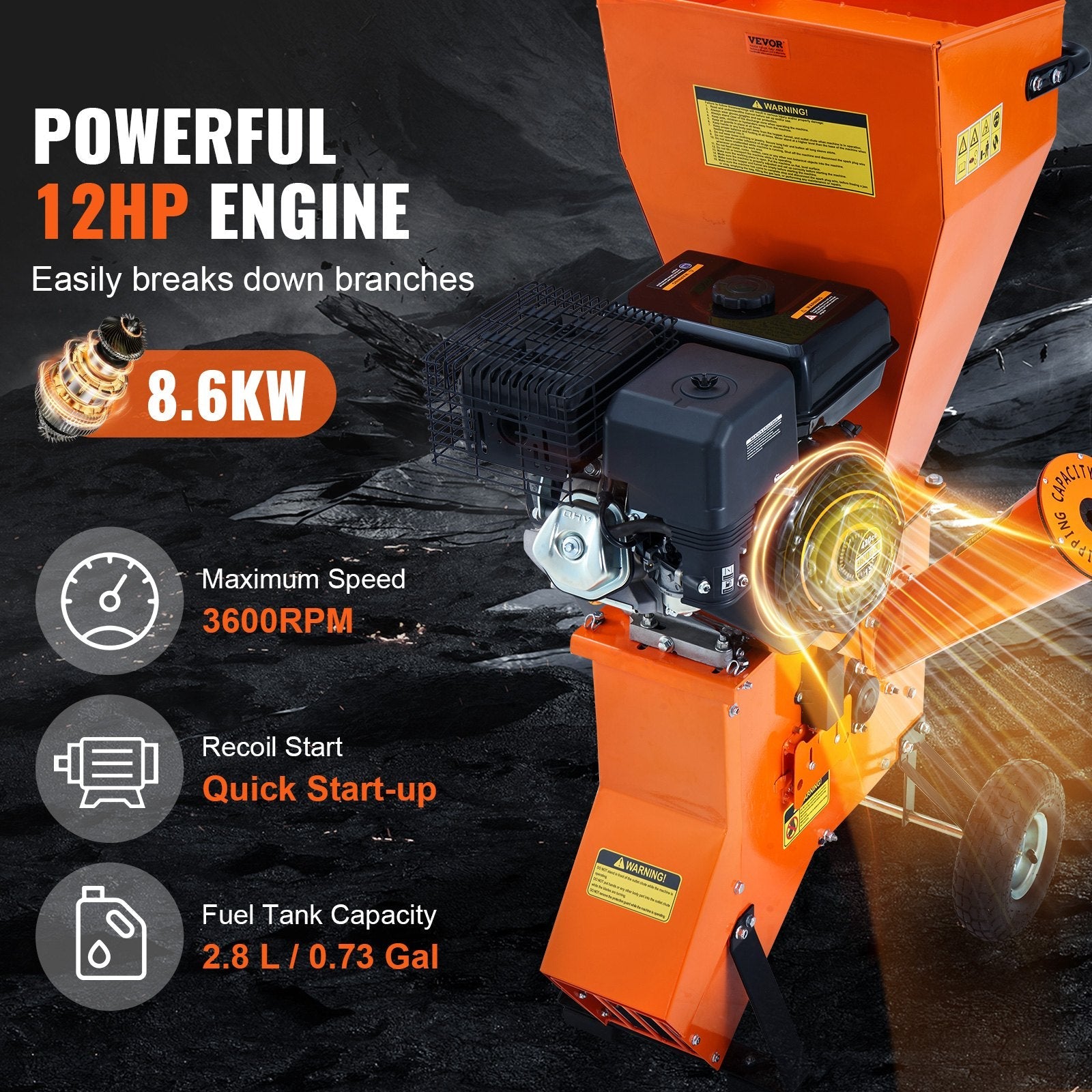 Vevor Wood Chipper Shredder Mulcher 6.7" Capacity 12HP Gas Powered 420cc New