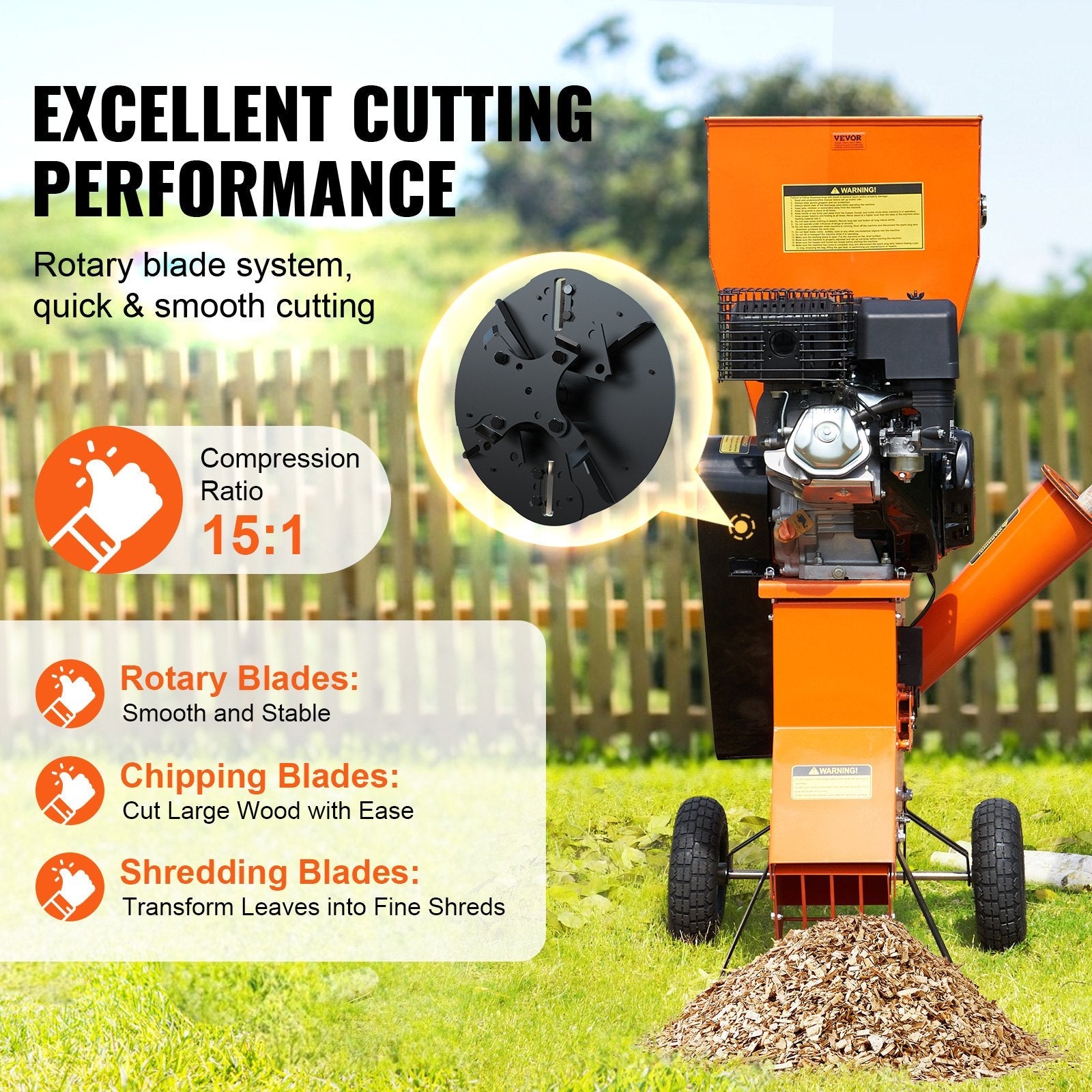 Vevor Wood Chipper Shredder Mulcher 6.7" Capacity 12HP Gas Powered 420cc New