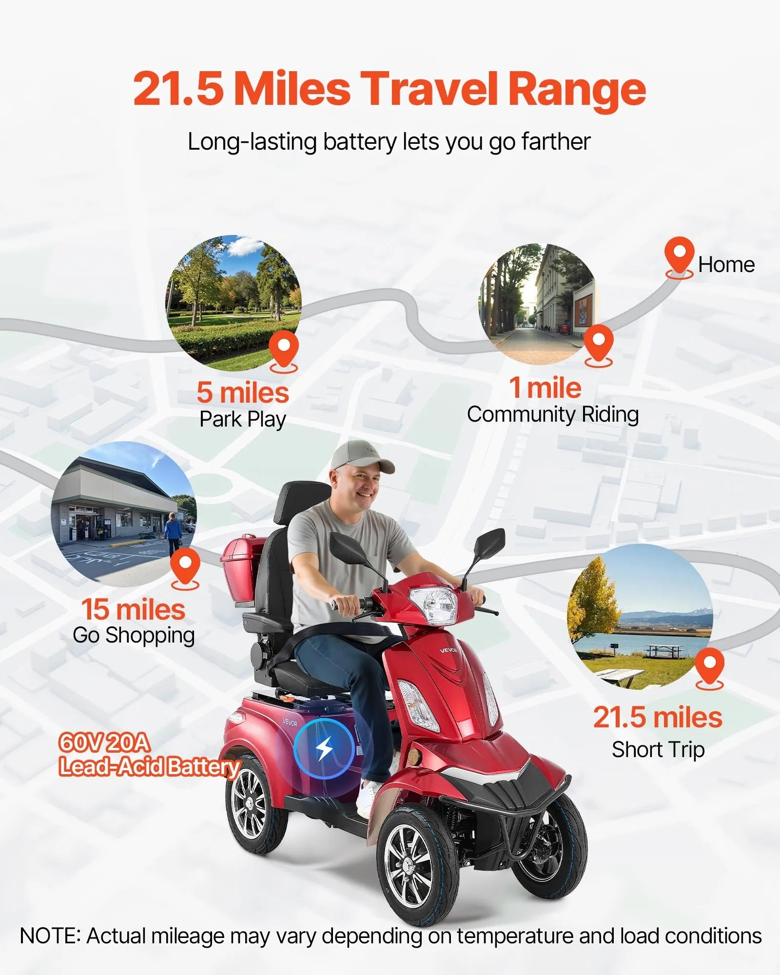 Vevor Mobility Scooter 4 Wheel Heavy Duty 60V 15 MPH 21.5 Mile Range 1000W New