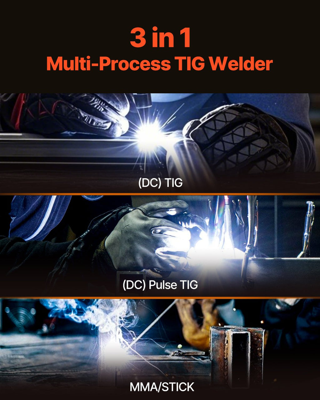 Vevor TIG Welder 3-in-1 Welding Machine Pulse MMA Stick IGBT Inverter LED Panel New