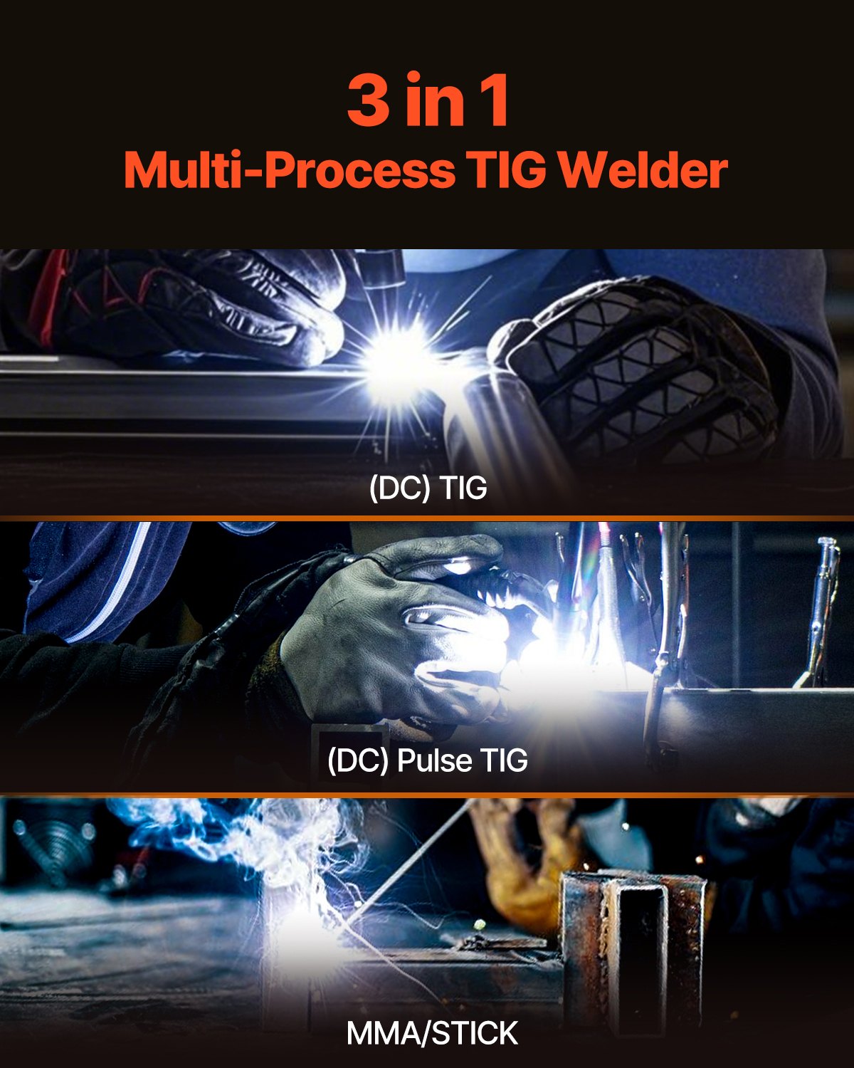 Vevor TIG Welder 3-in-1 Welding Machine Pulse MMA Stick IGBT Inverter LED Panel New