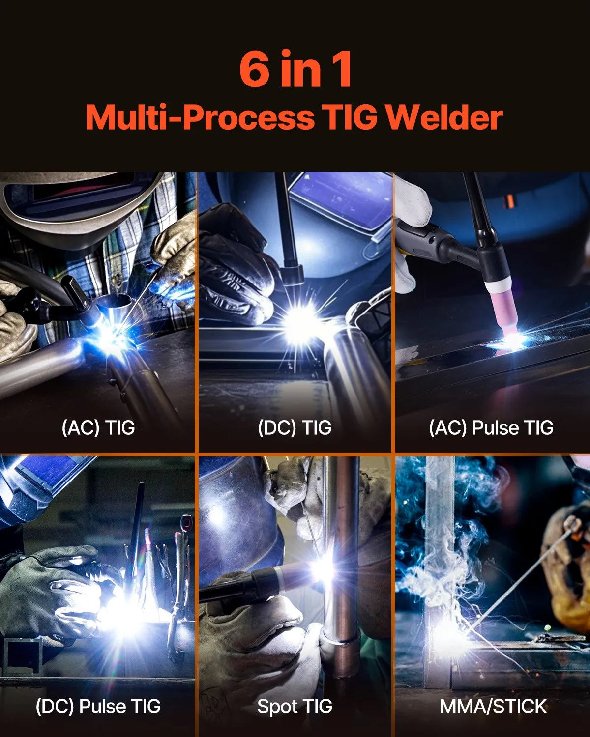 Vevor TIG Welder 6-in-1 AC/DC Welding Machine Pulse Spot MMA Stick IGBT Inverter New