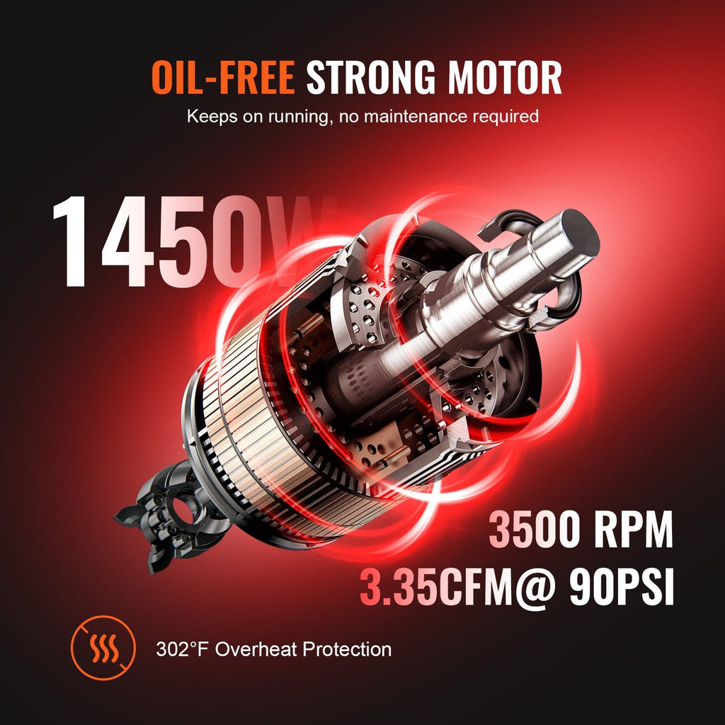 Vevor Air Compressor 6.3 Gal. 3.35CFM @ 90PSI Oil-Free Ultra Quiet 1450W New