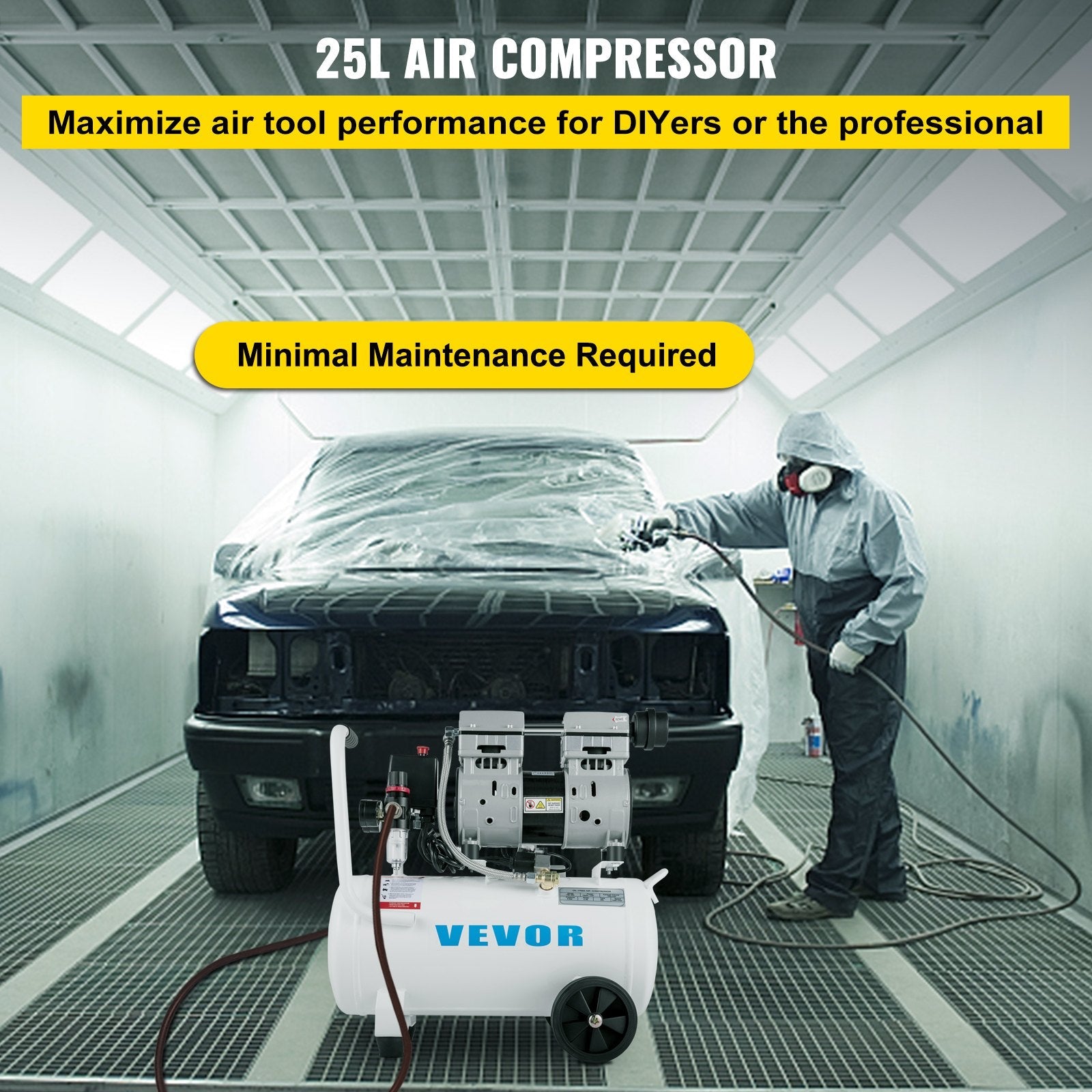 Vevor Air Compressor 6.6 Gal. 1HP 115 PSI Oil-Free Ultra Quiet Portable 750W New