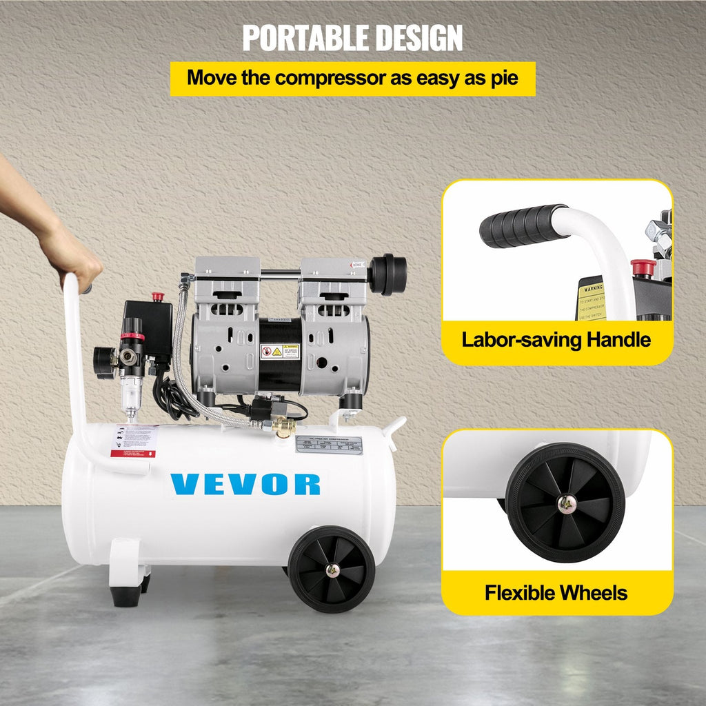 Vevor Air Compressor 6.6 Gal. 1HP 115 PSI Oil-Free Ultra Quiet Portable 750W New