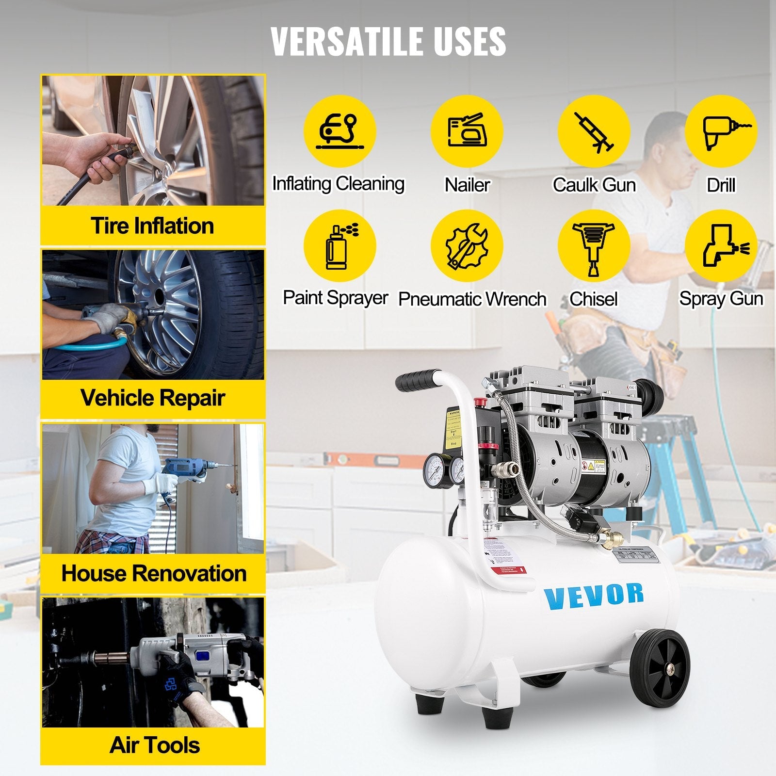 Vevor Air Compressor 6.6 Gal. 1HP 115 PSI Oil-Free Ultra Quiet Portable 750W New